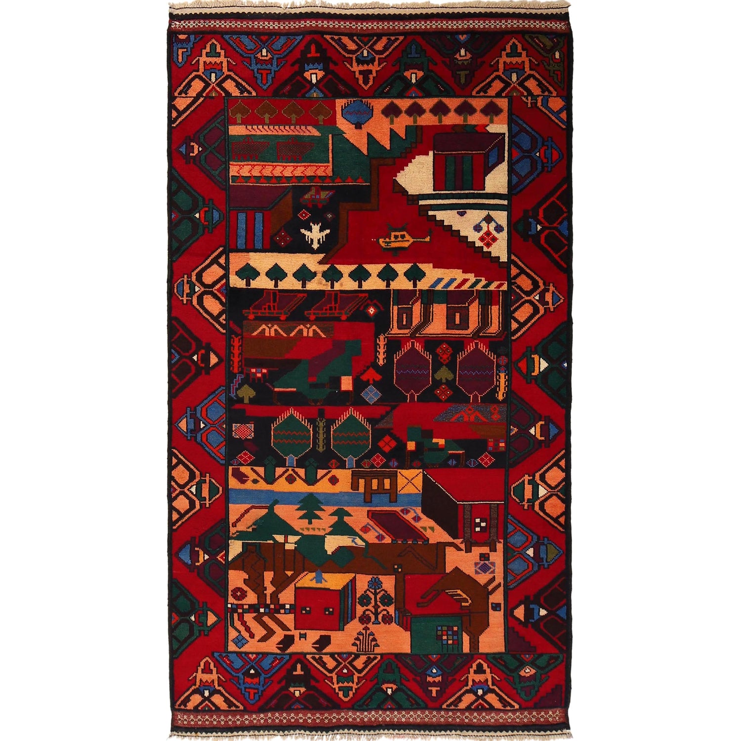 Pictorial Rug Handmade Multi Design