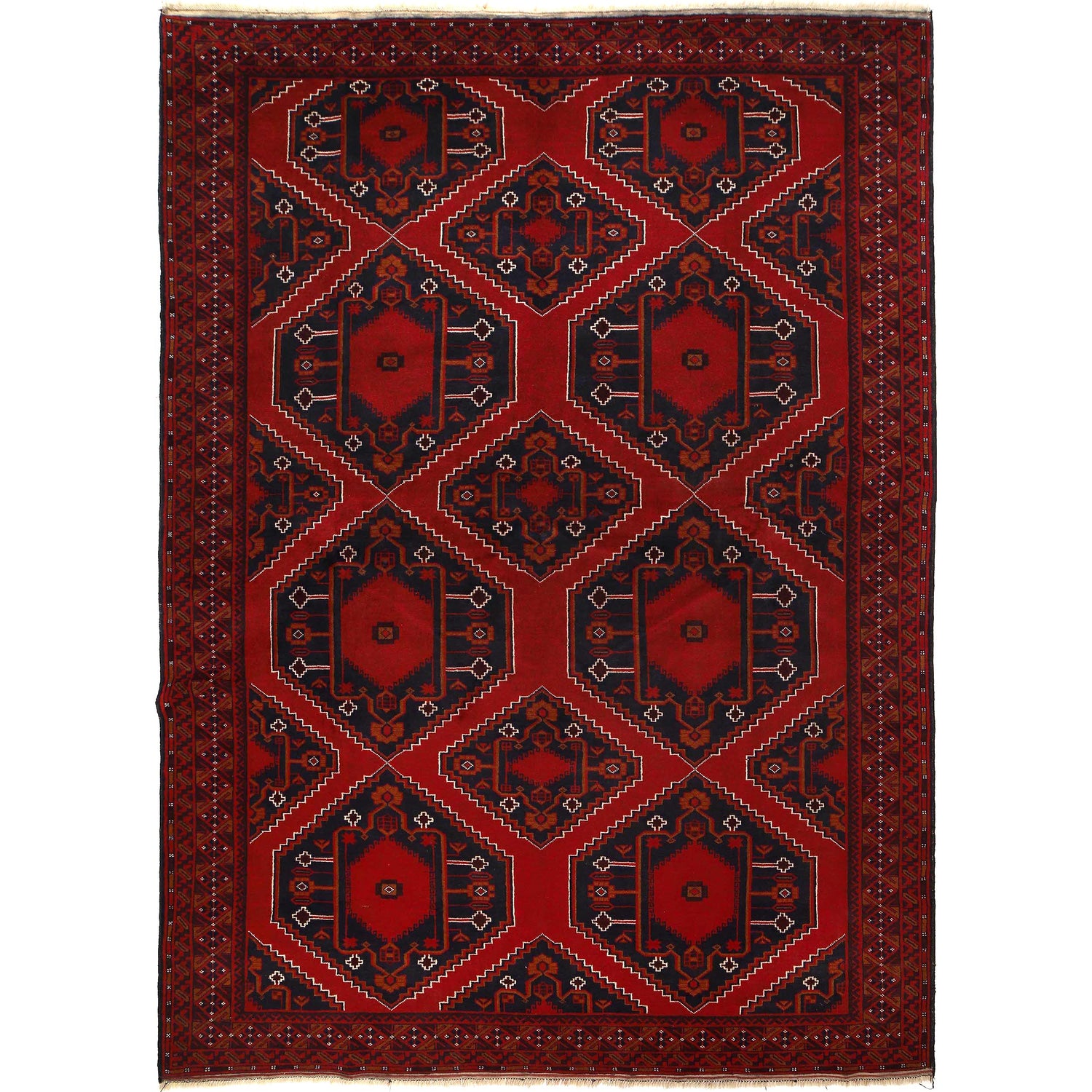 Baluchi Rug Handmade Deep Red Geometric 7x10 ft