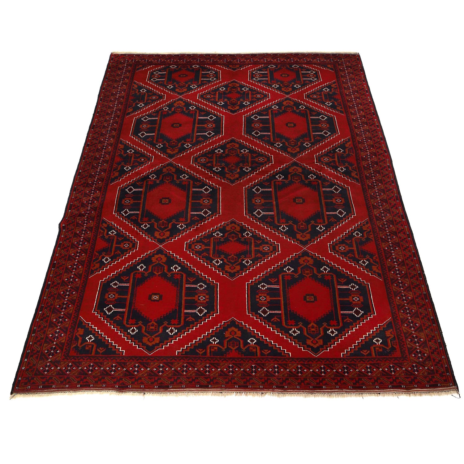Baluchi Rug Handmade Deep Red Geometric 7x10 ft