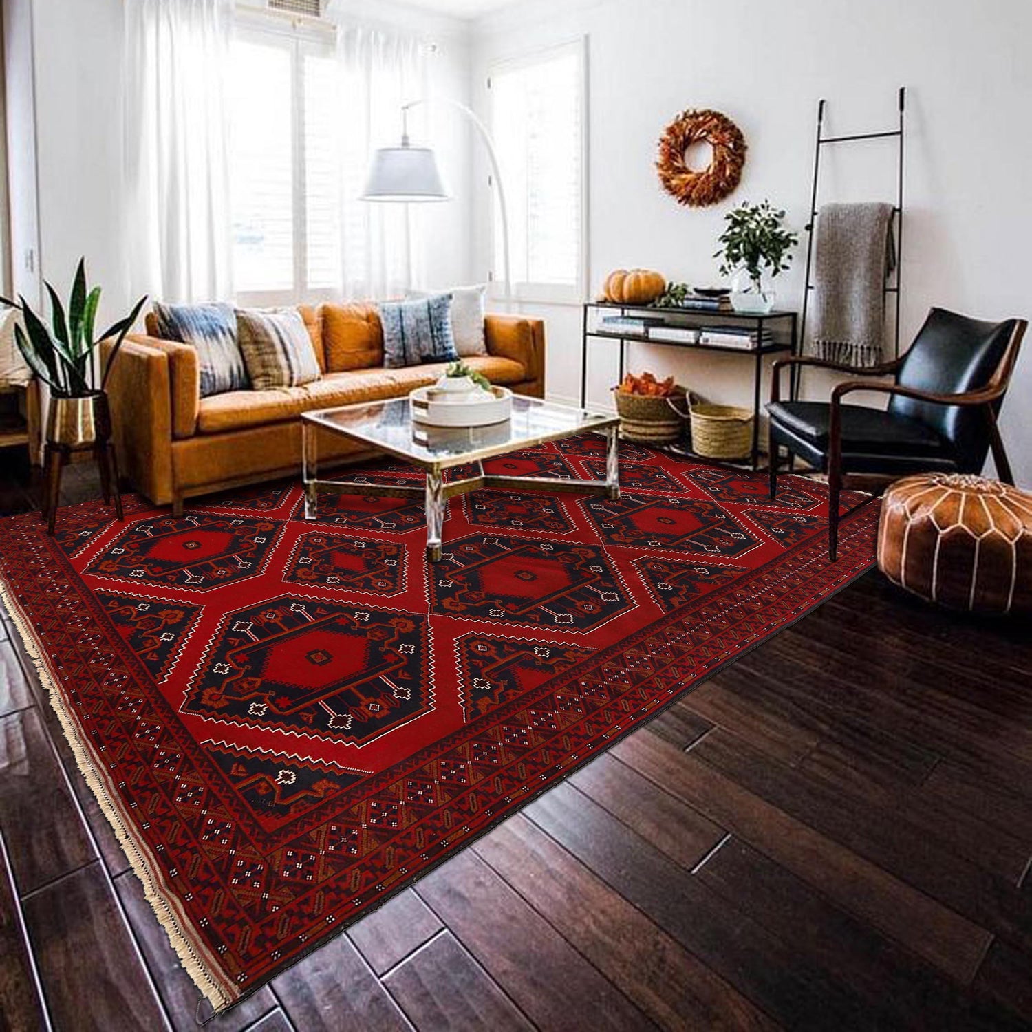 Baluchi Rug Handmade Deep Red Geometric 7x10 ft