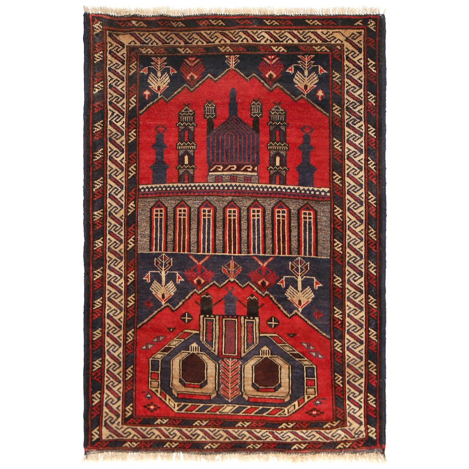 Baluchi Rug Handmade Multi Prayer Design 2x4 ft