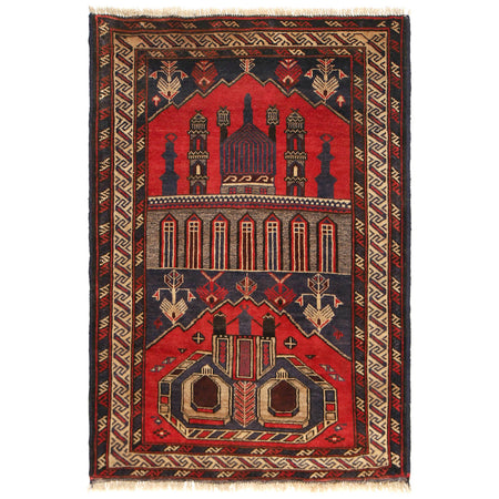 Baluchi Rug Handmade Multi Prayer Design 2x4 ft