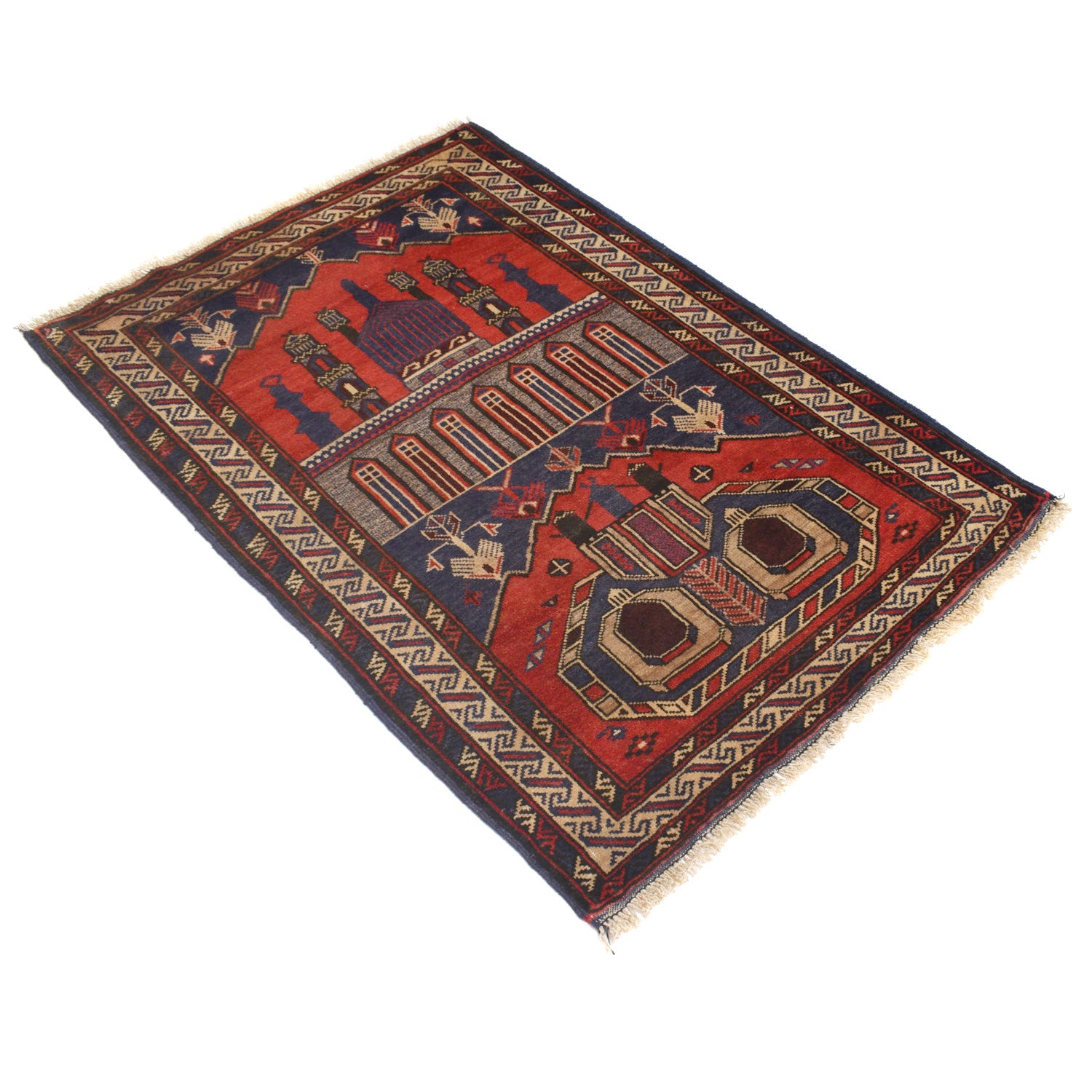 Baluchi Rug Handmade Multi Prayer Design 2x4 ft