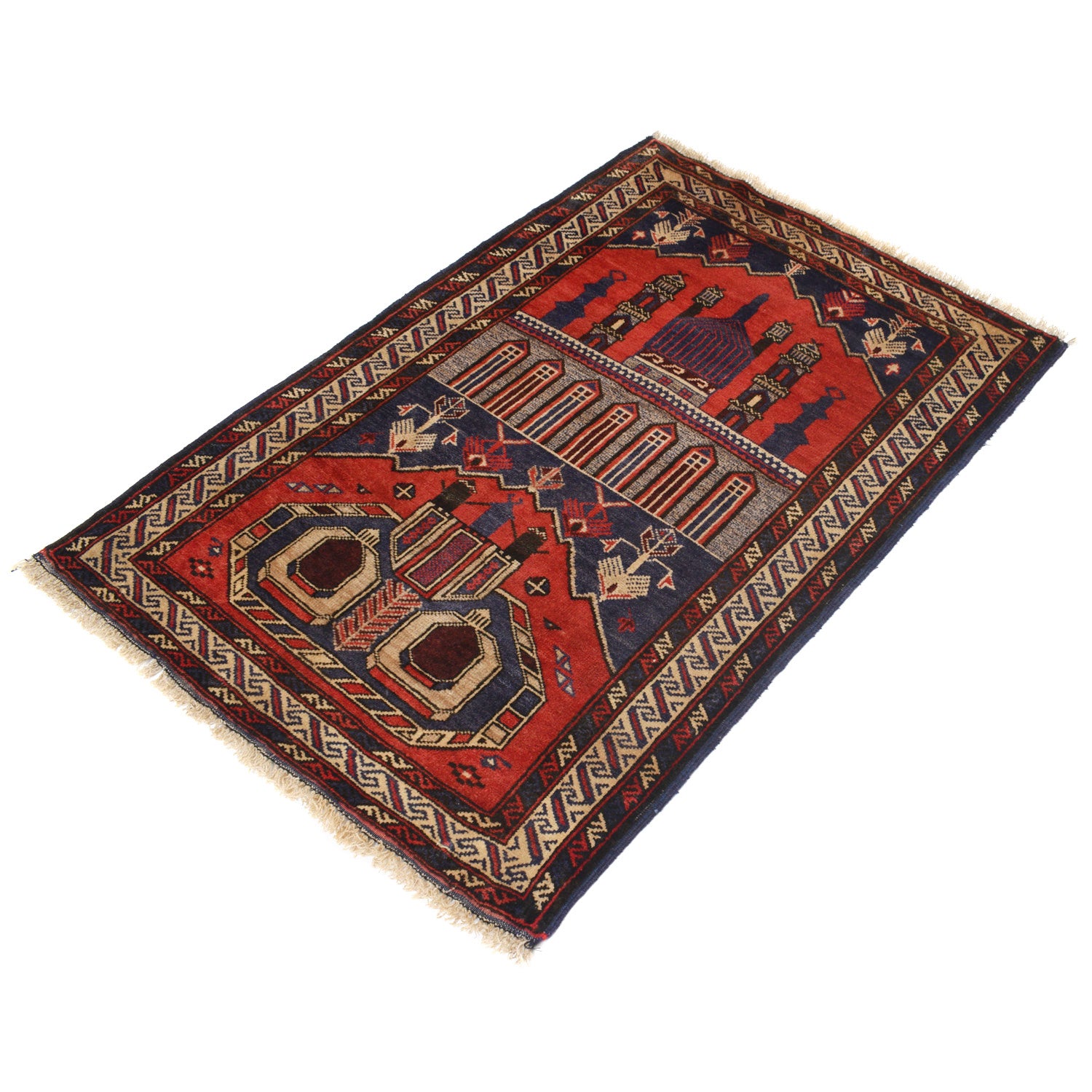 Baluchi Rug Handmade Multi Prayer Design 2x4 ft