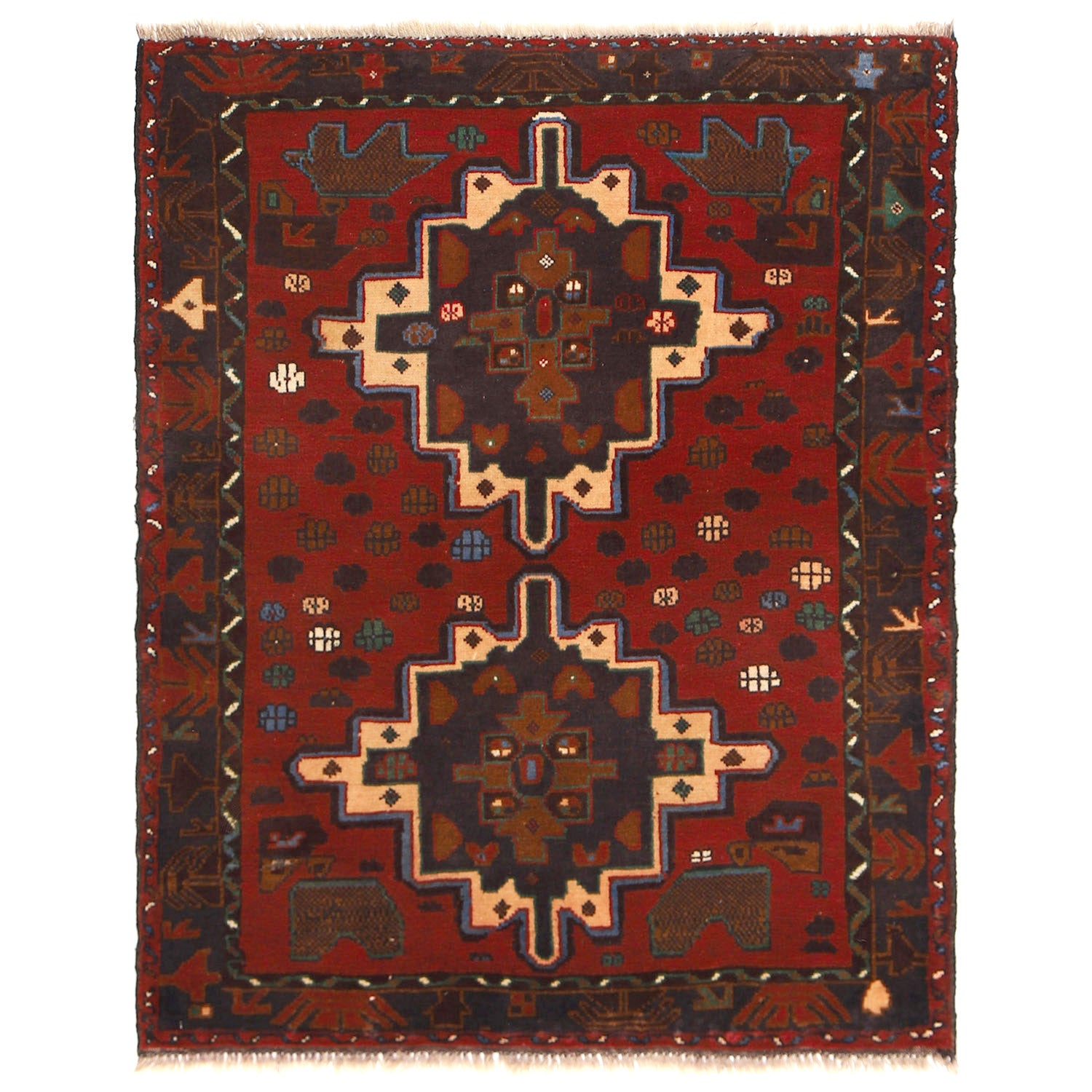 Baluchi Rug Handmade Red Geometric 2x4 ft