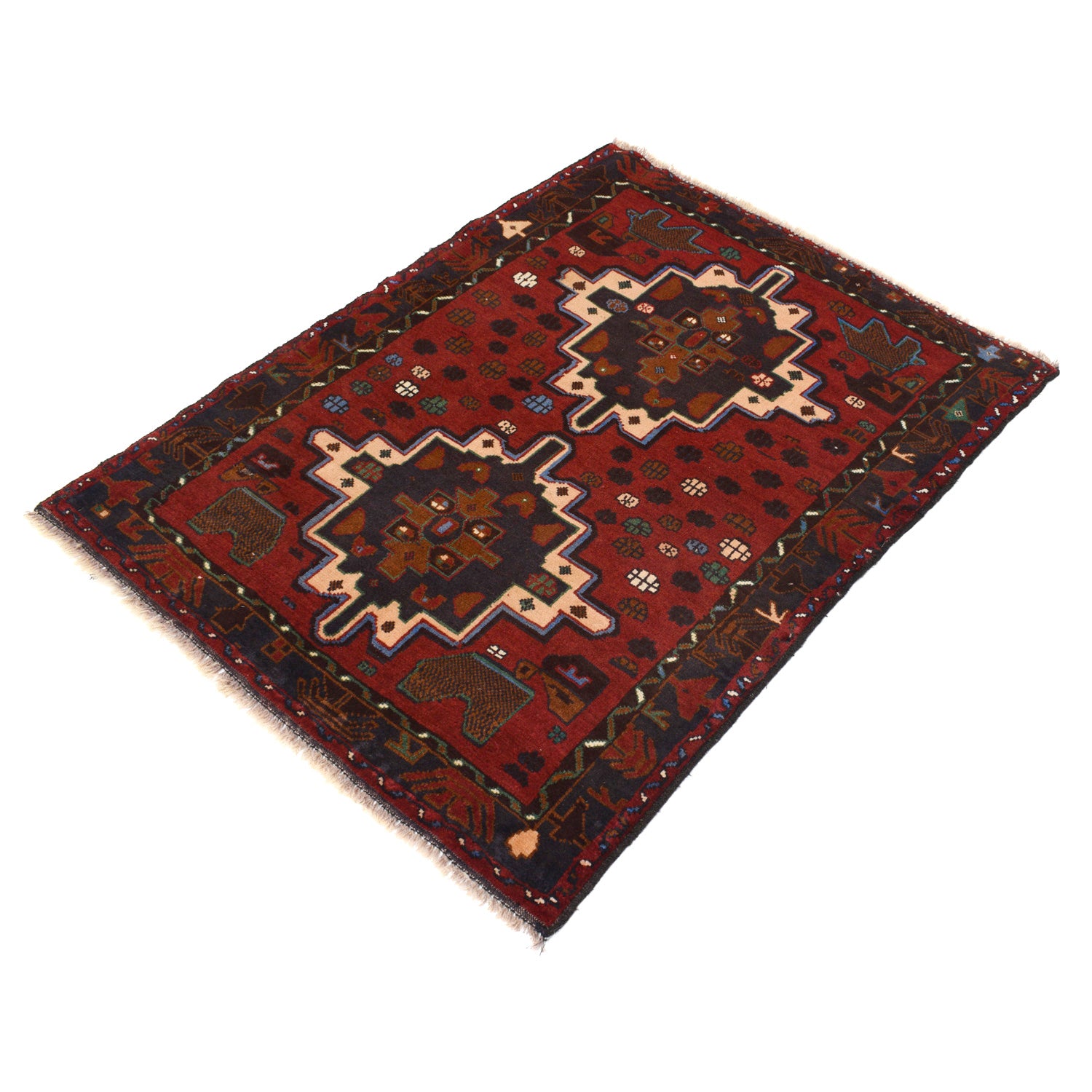 Baluchi Rug Handmade Red Geometric 2x4 ft