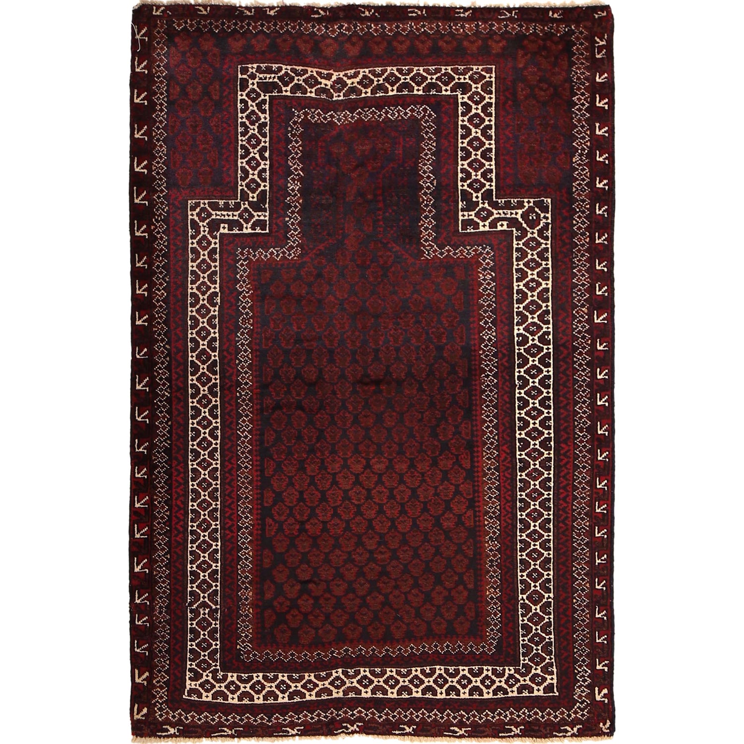 Baluchi Rug Handmade Red Prayer Design 3x5 ft