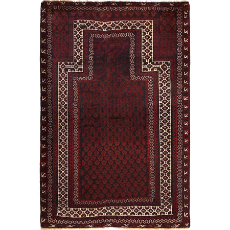 Baluchi Rug Handmade Red Prayer Design 3x5 ft