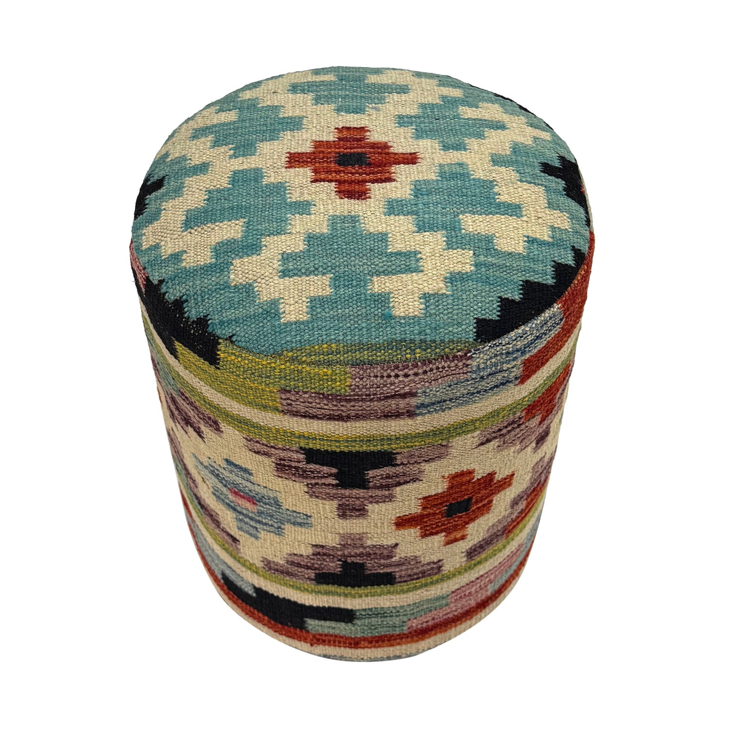 Vegetable Kilim Stool Cover Handmade Multi Geometric 1x1 ft