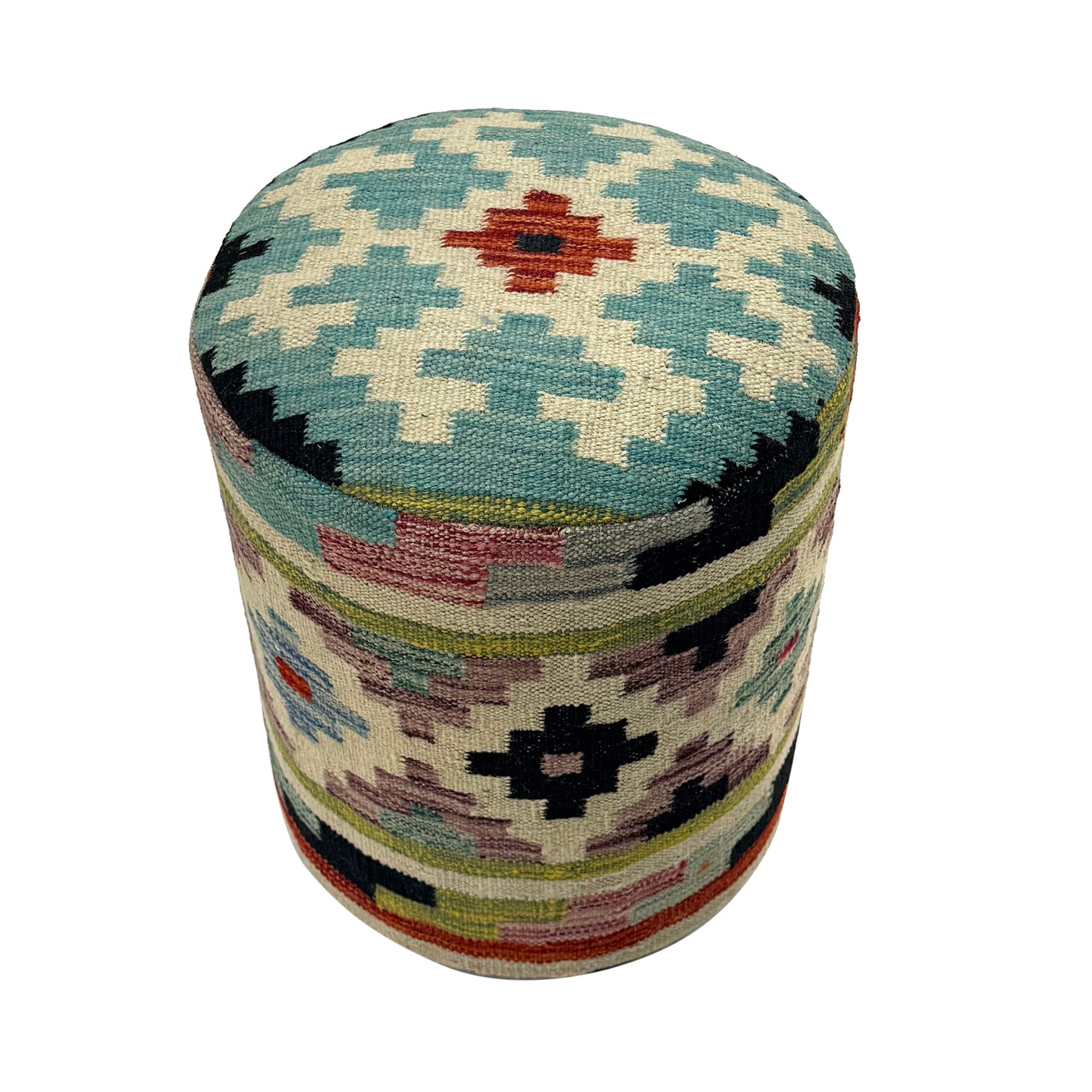 Vegetable Kilim Stool Cover Handmade Multi Geometric 1x1 ft