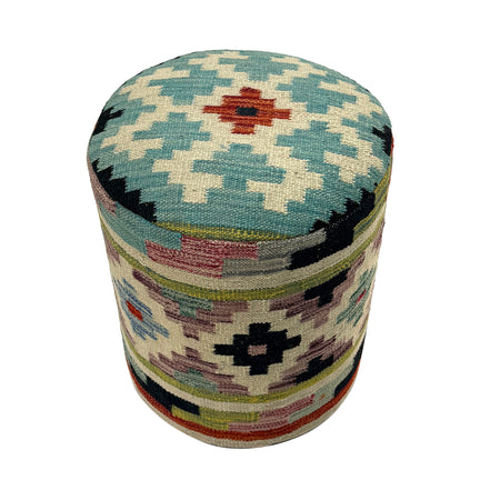 Vegetable Kilim Stool Cover Handmade Multi Geometric 1x1 ft