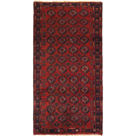 Baluchi Rug Handmade Red Geometric 4x6 ft