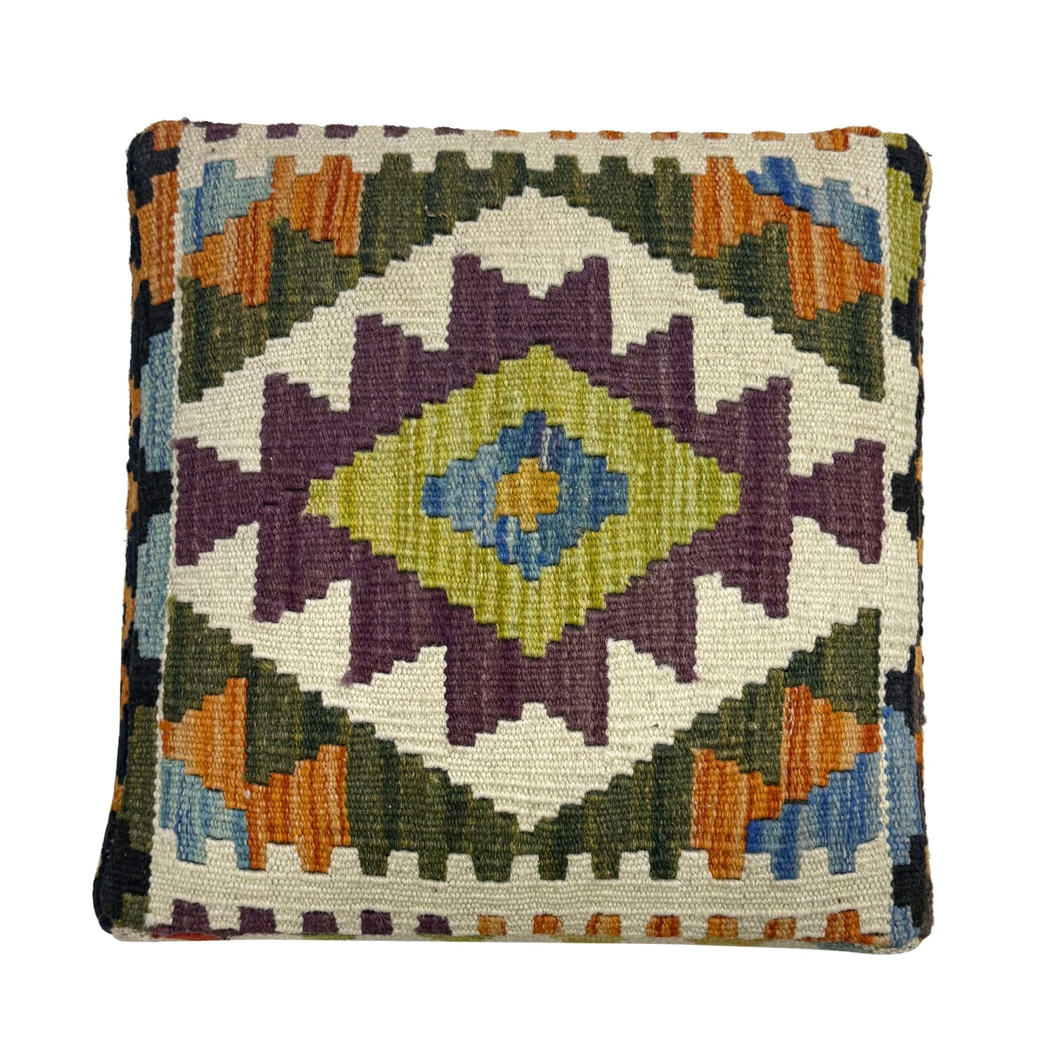 Vegetable Kilim Stool Cover Handmade Multi Geometric 1x1 ft