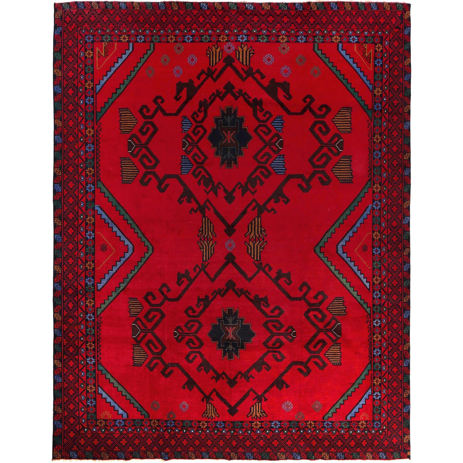 Baluchi Rug Handmade Deep Red Geometric 9x12 ft