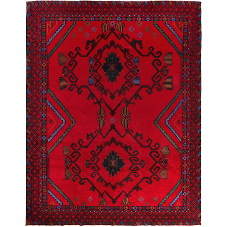 Baluchi Rug Handmade Deep Red Geometric 9x12 ft