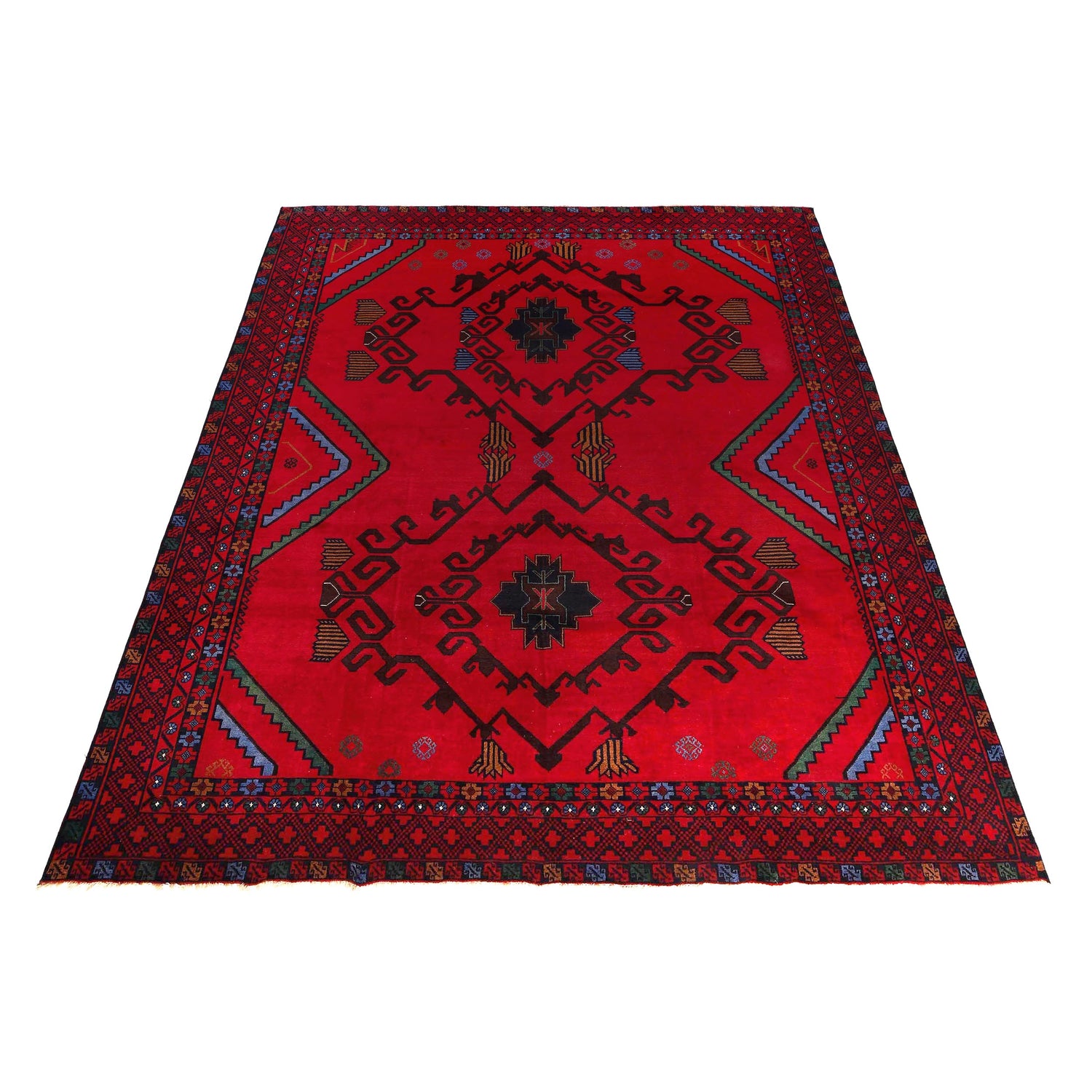 Baluchi Rug Handmade Deep Red Geometric 9x12 ft