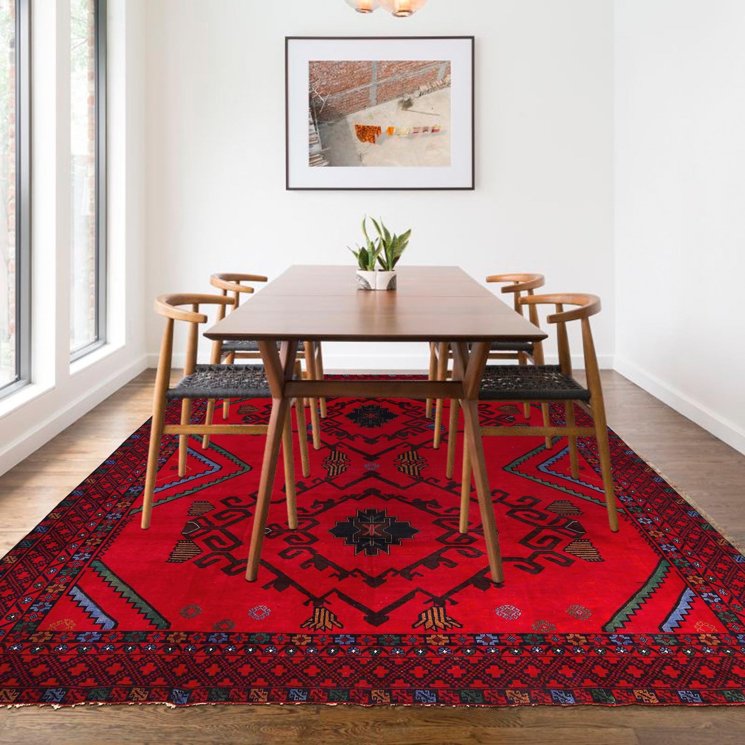 Baluchi Rug Handmade Deep Red Geometric 9x12 ft