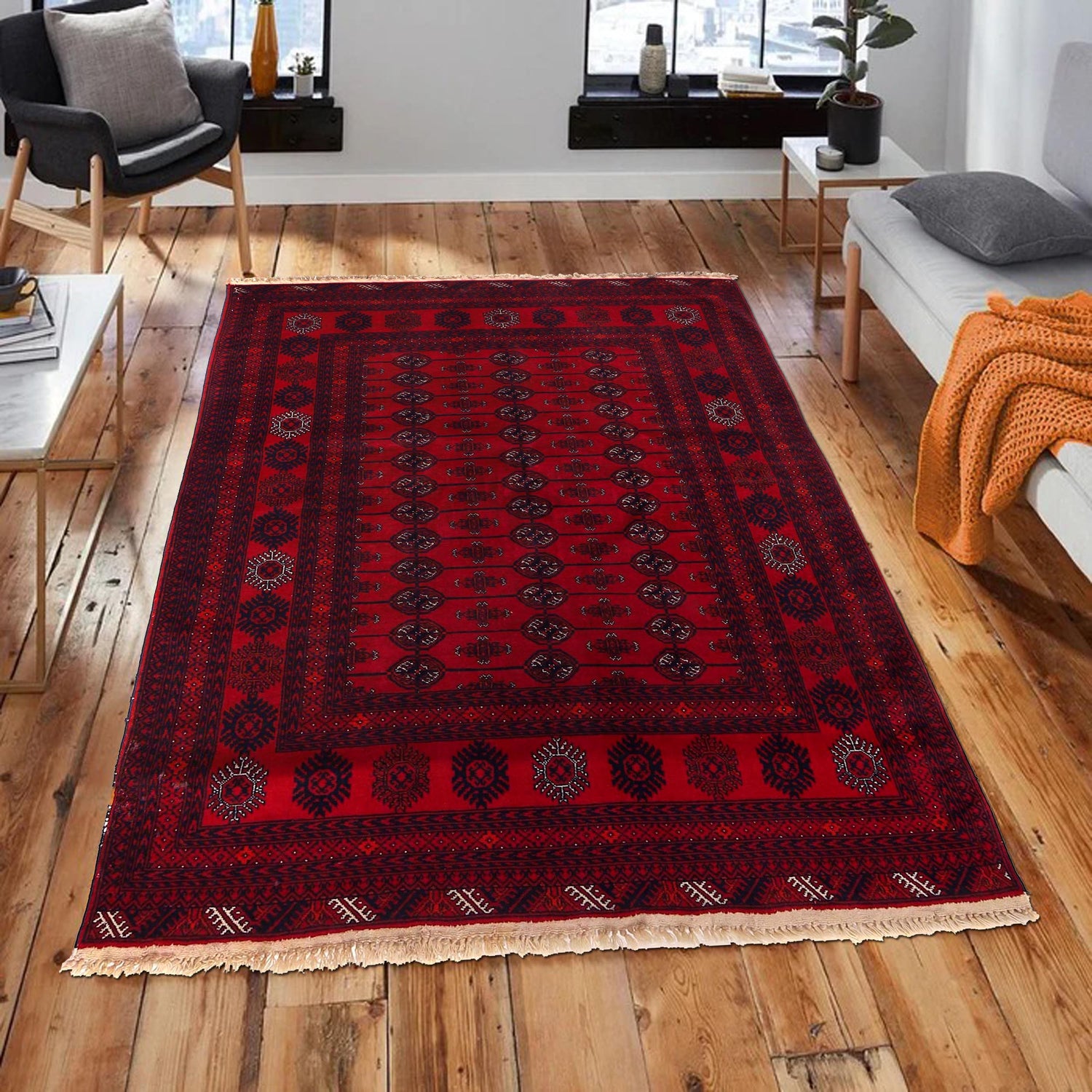 Bokhara Rug Handmade Vibrant Red Medallion 4x6 ft