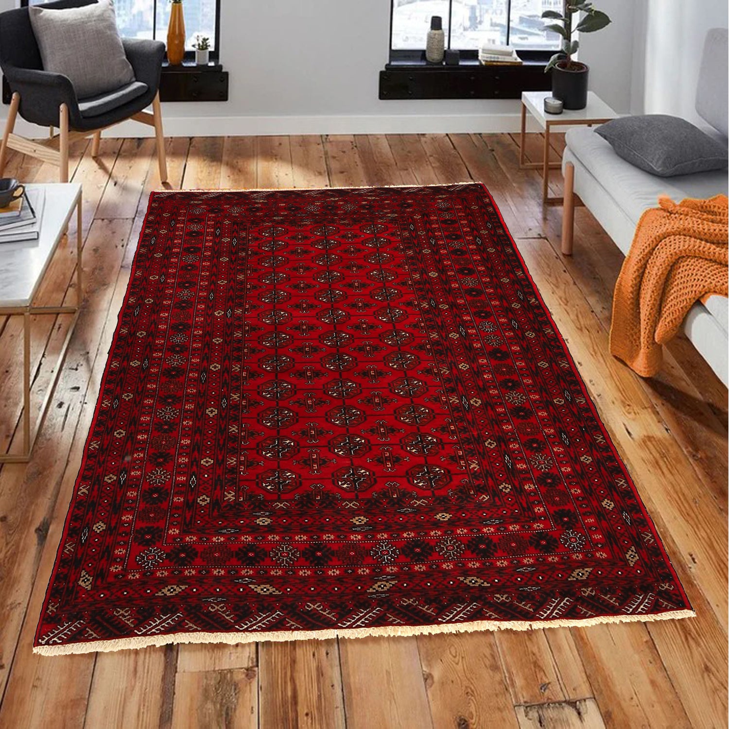 Bokhara Rug Handmade Vibrant Red Medallion 4x6 ft