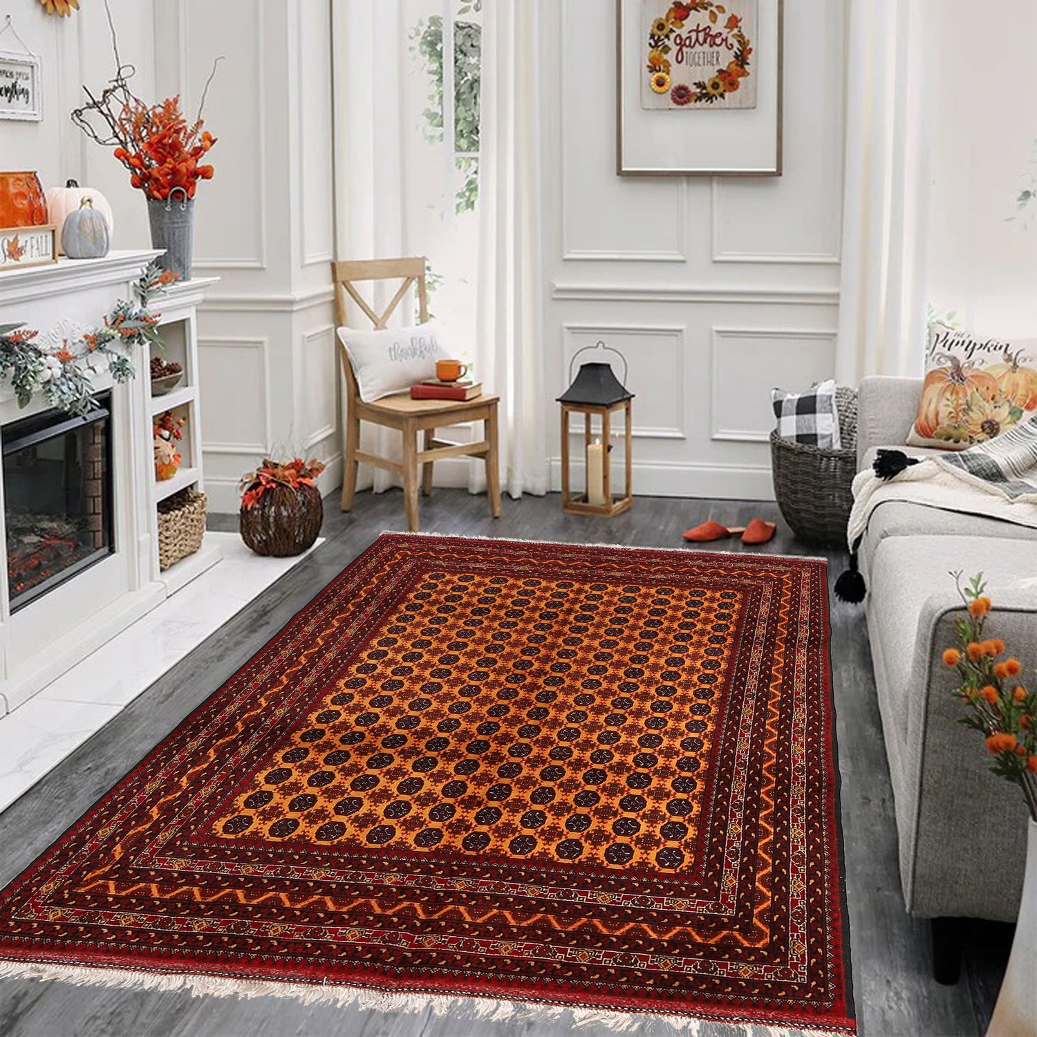 Khoja Roshnai Area Rug Handmade Orange Floral 4x7 ft