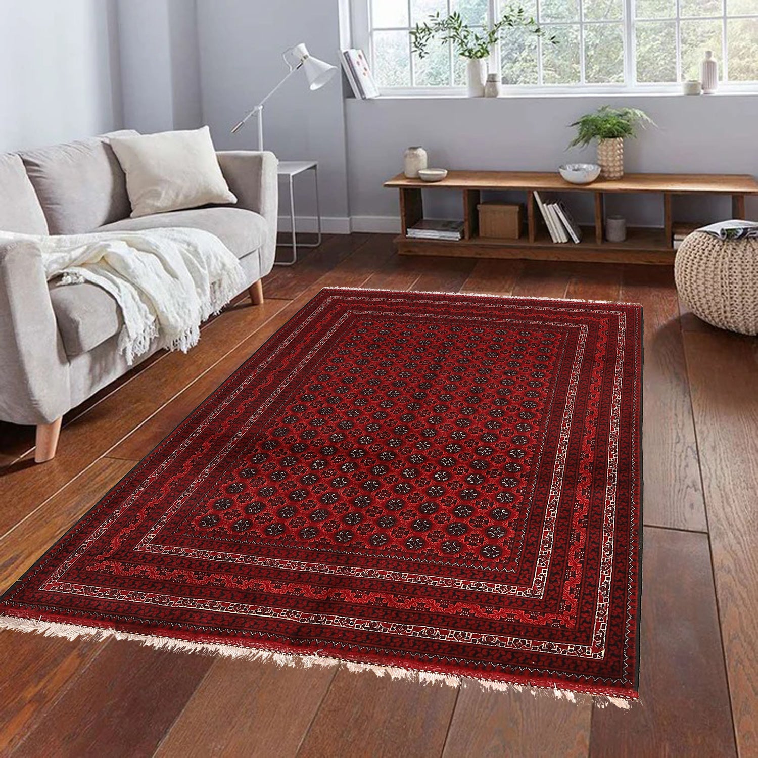 Khoja Roshnai Area Rug Handmade Red Floral 4x7 ft
