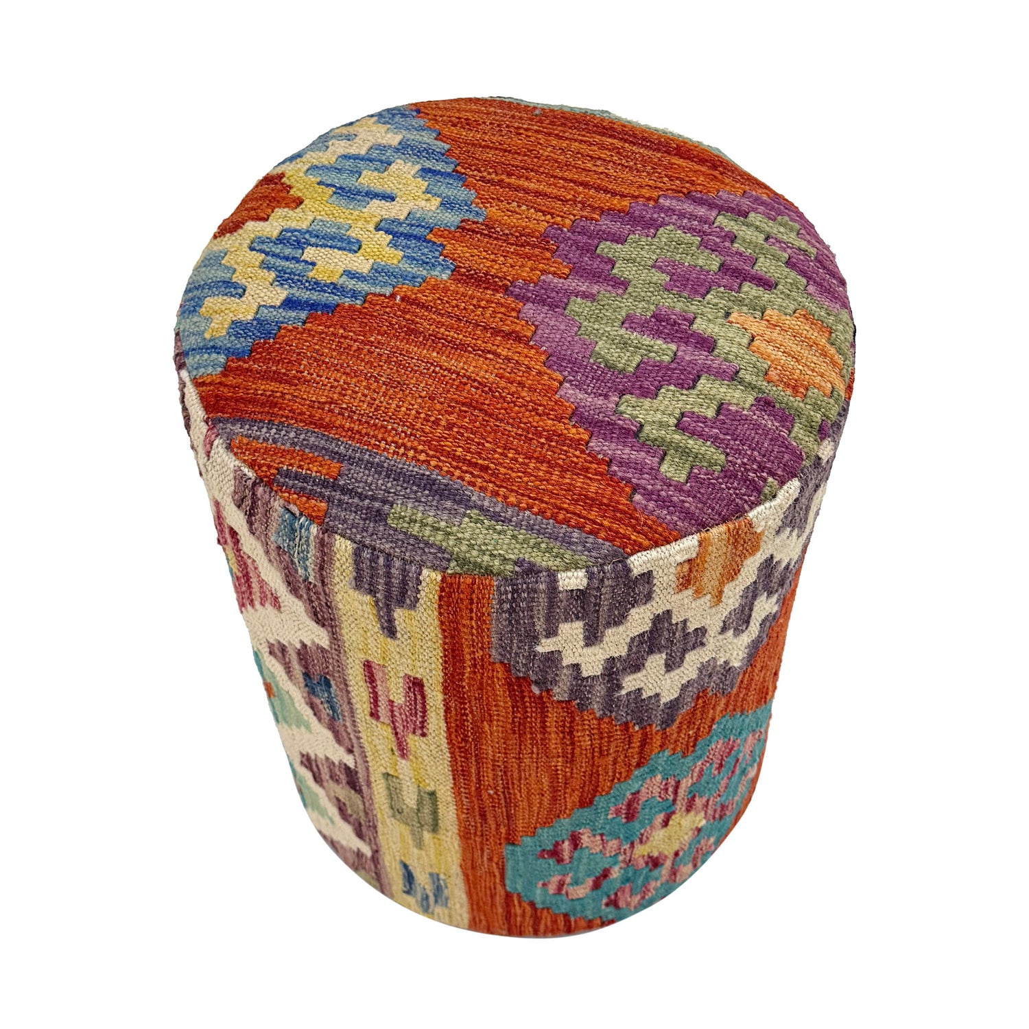 Vegetable Kilim Stool Cover Handmade Multi Geometric 1x1 ft