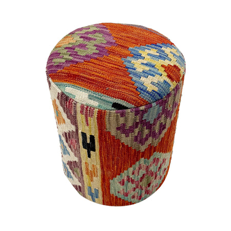 Vegetable Kilim Stool Cover Handmade Multi Geometric 1x1 ft