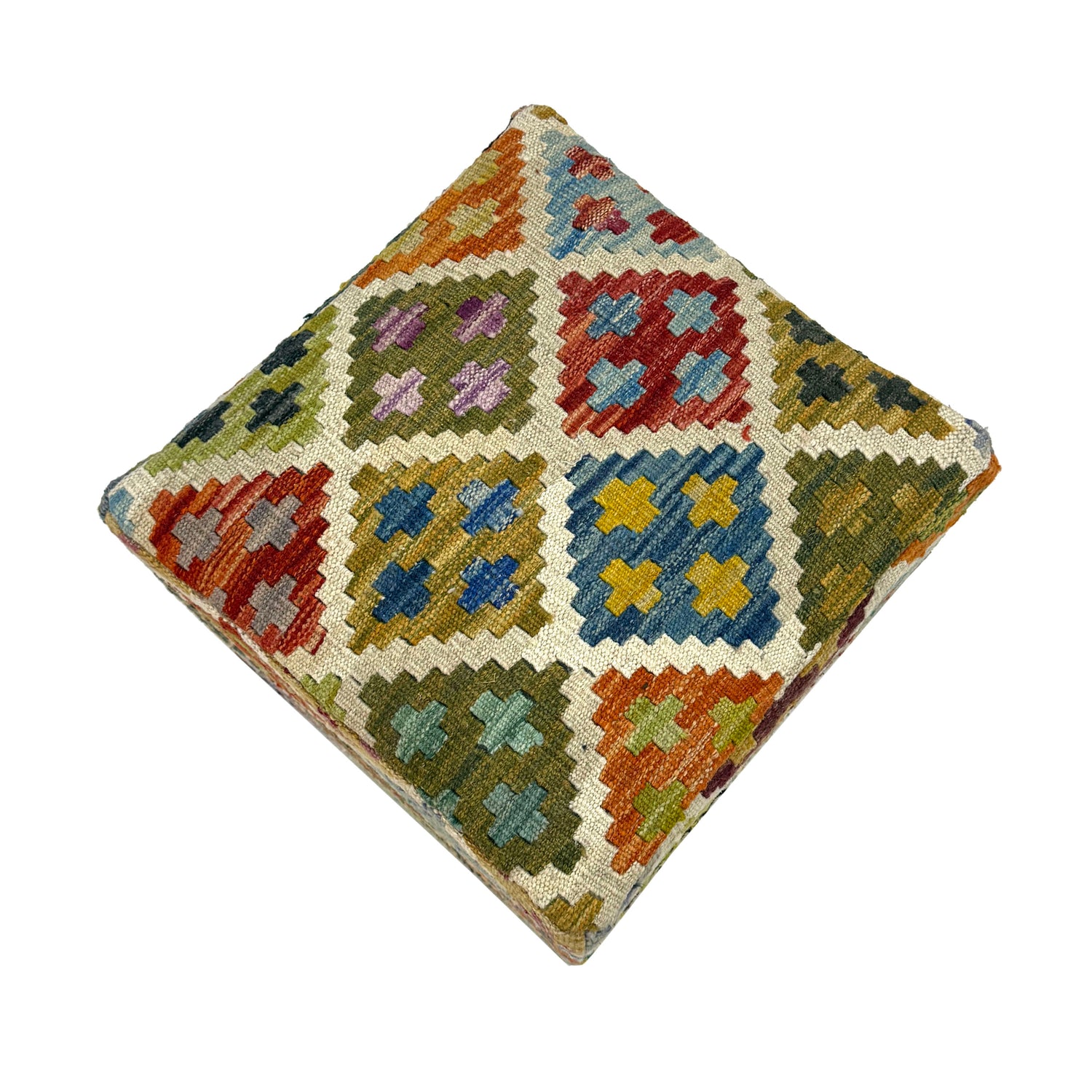 Vegetable Kilim Stool Cover Handmade Multi Geometric 1x1 ft
