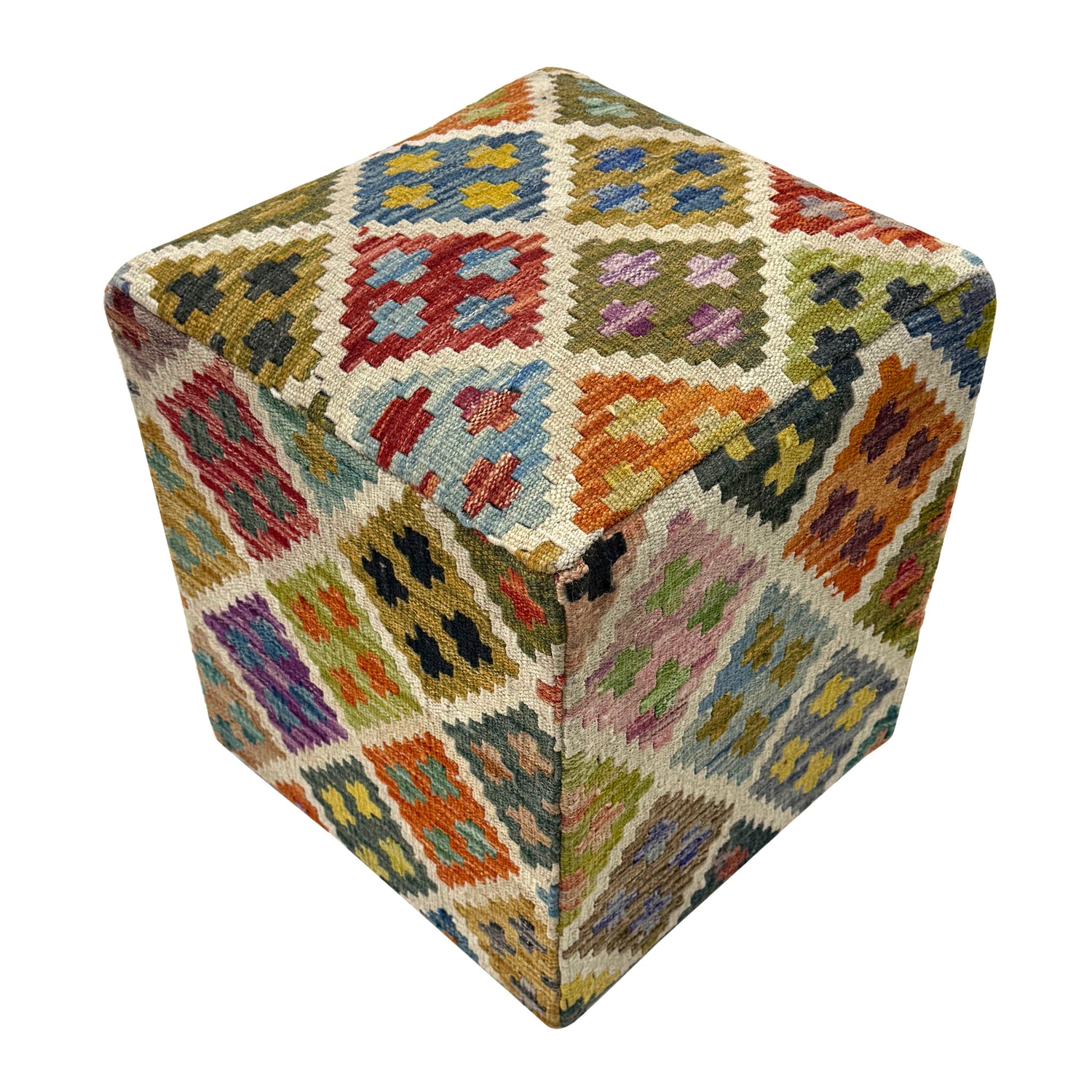 Vegetable Kilim Stool Cover Handmade Multi Geometric 1x1 ft