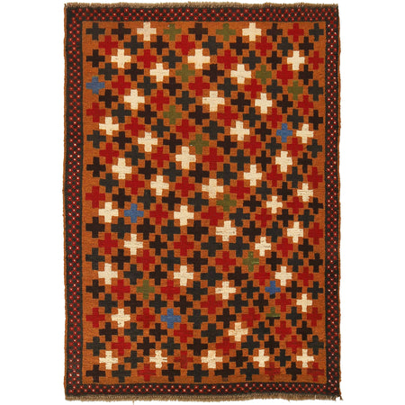 Baluchi Rug Handmade Orange Geometric 3x5 ft