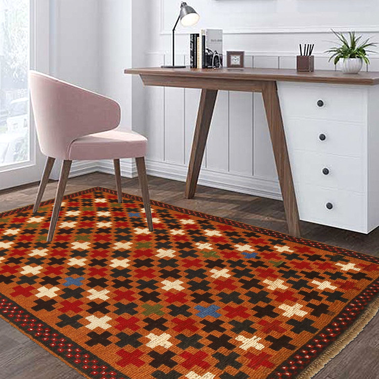 Baluchi Rug Handmade Orange Geometric 3x5 ft