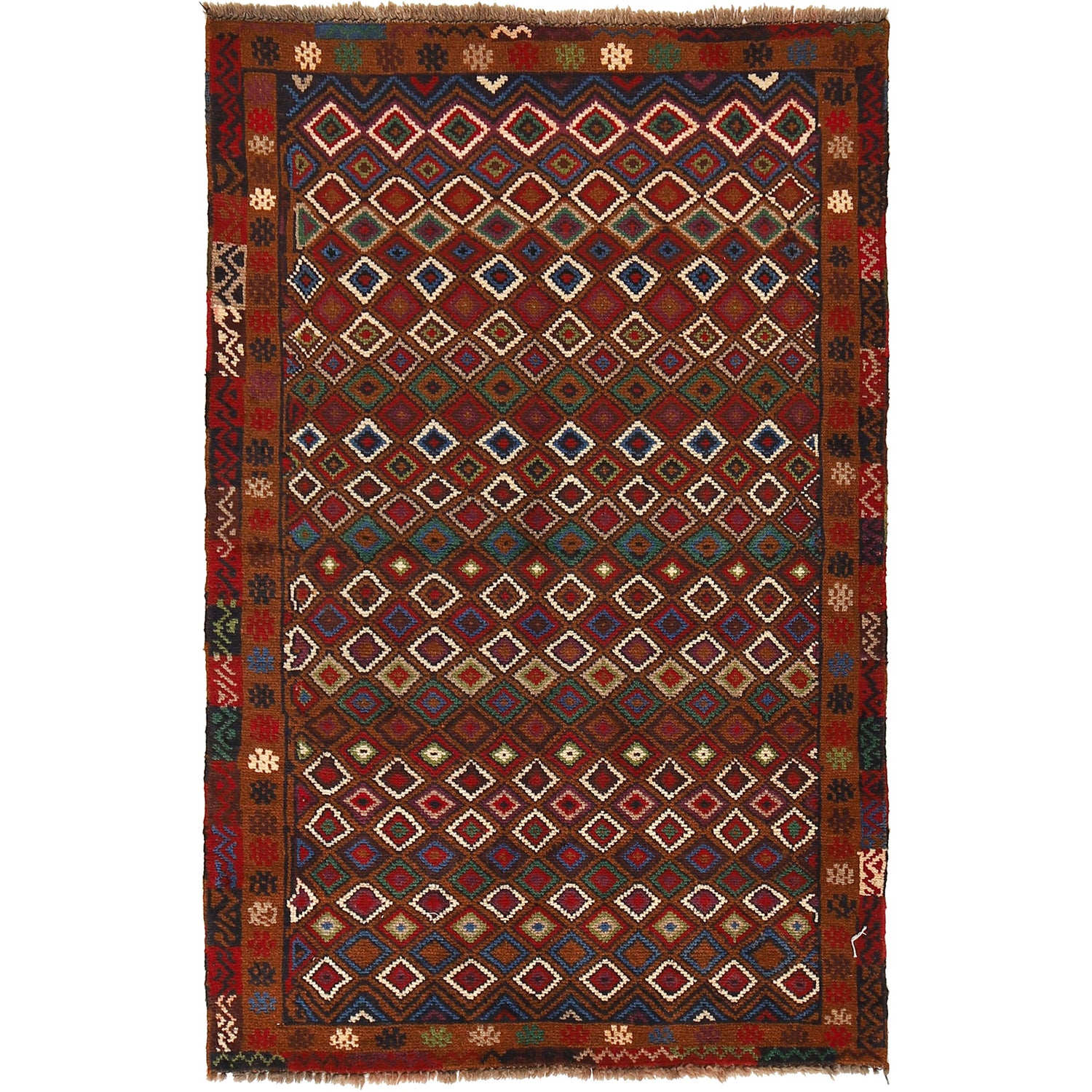 Baluchi Rug Handmade Brown Geometric 3x5 ft