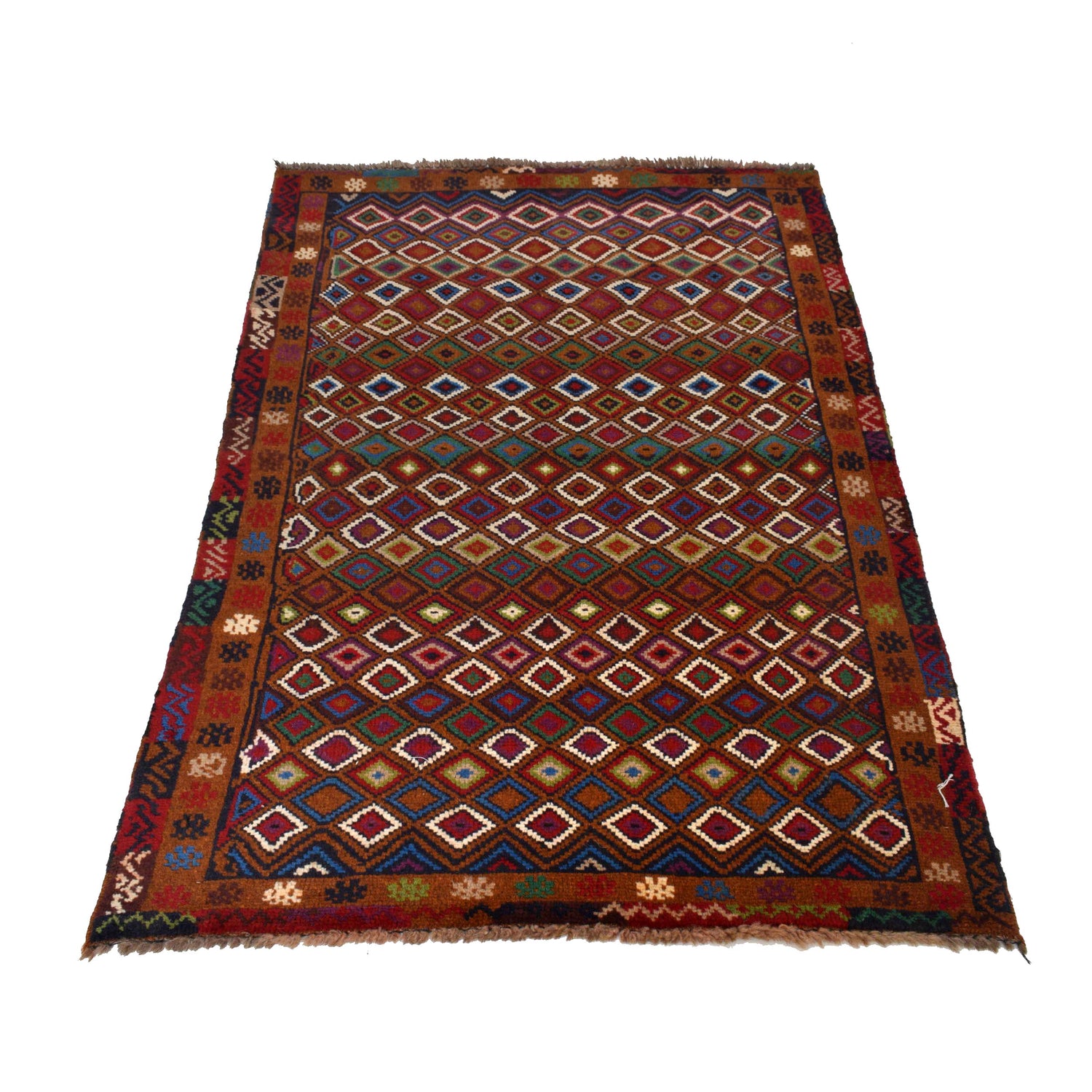 Baluchi Rug Handmade Brown Geometric 3x5 ft