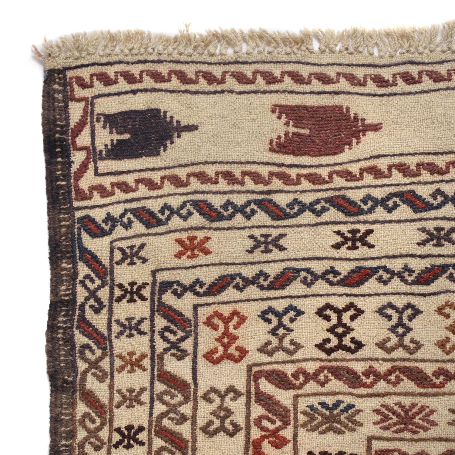 Soumak Kilim Area Rug Handmade White Floral 4x6 ft