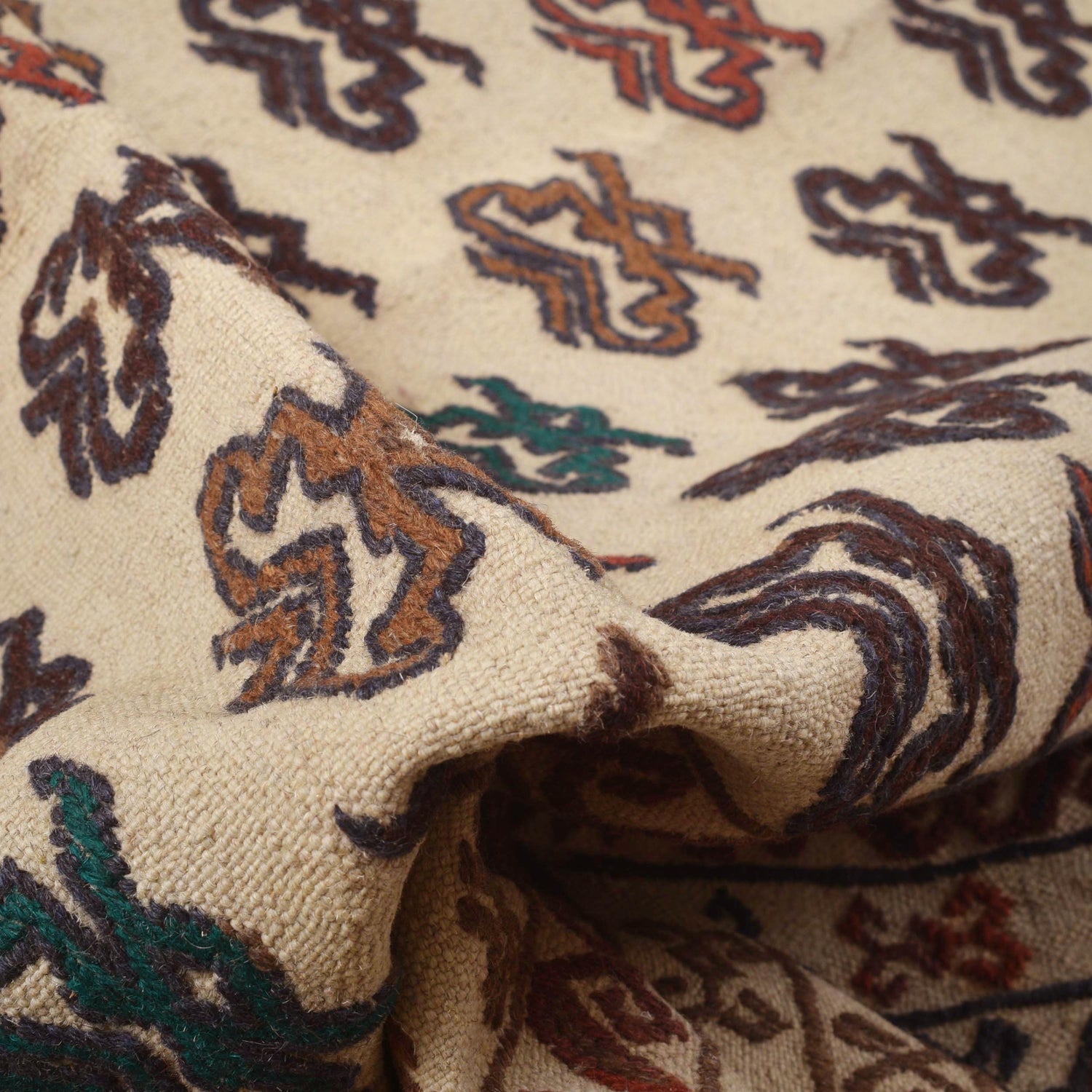 Soumak Kilim Area Rug Handmade White Floral 4x6 ft