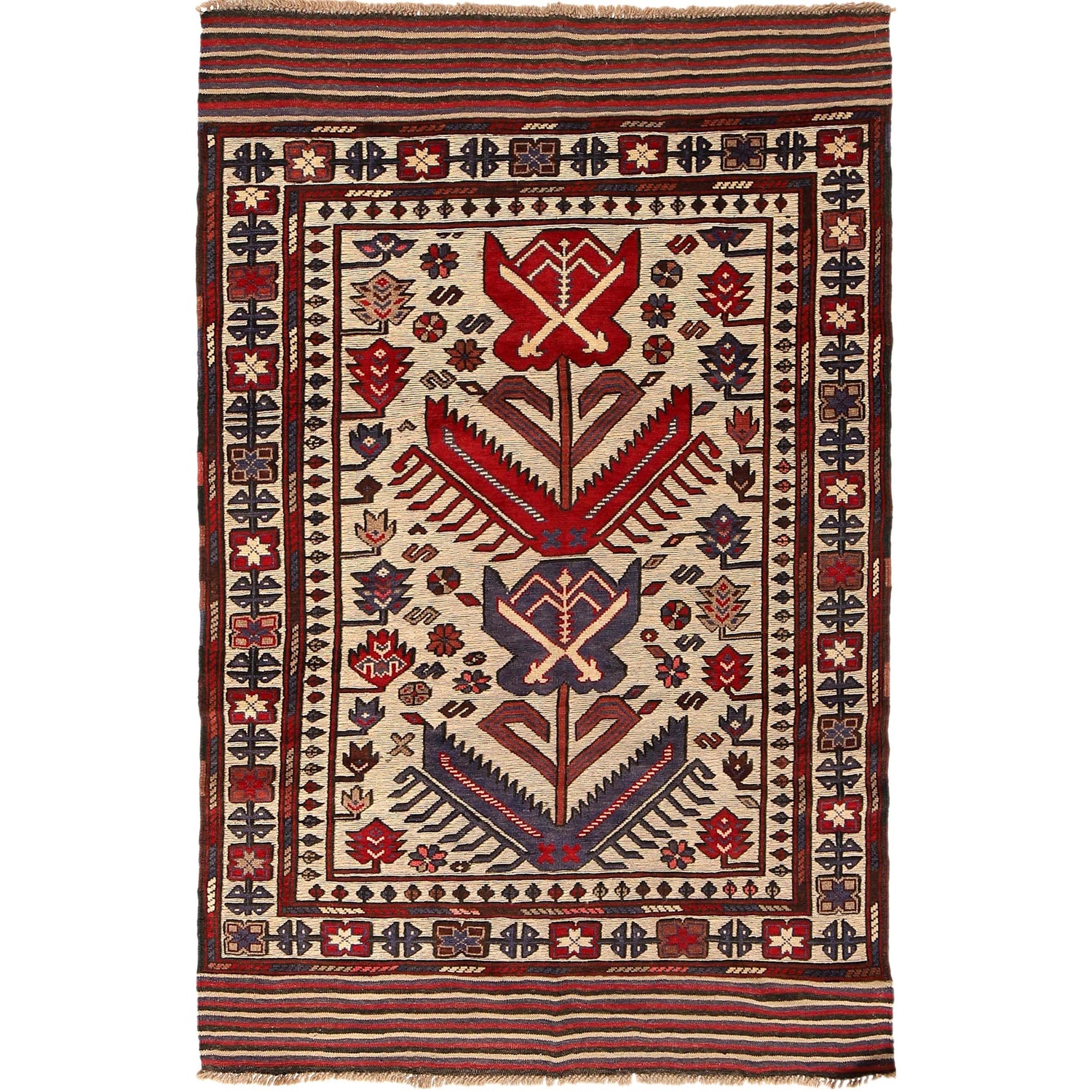 Barjasta Area Rug Handmade Beige Floral 4x6 ft