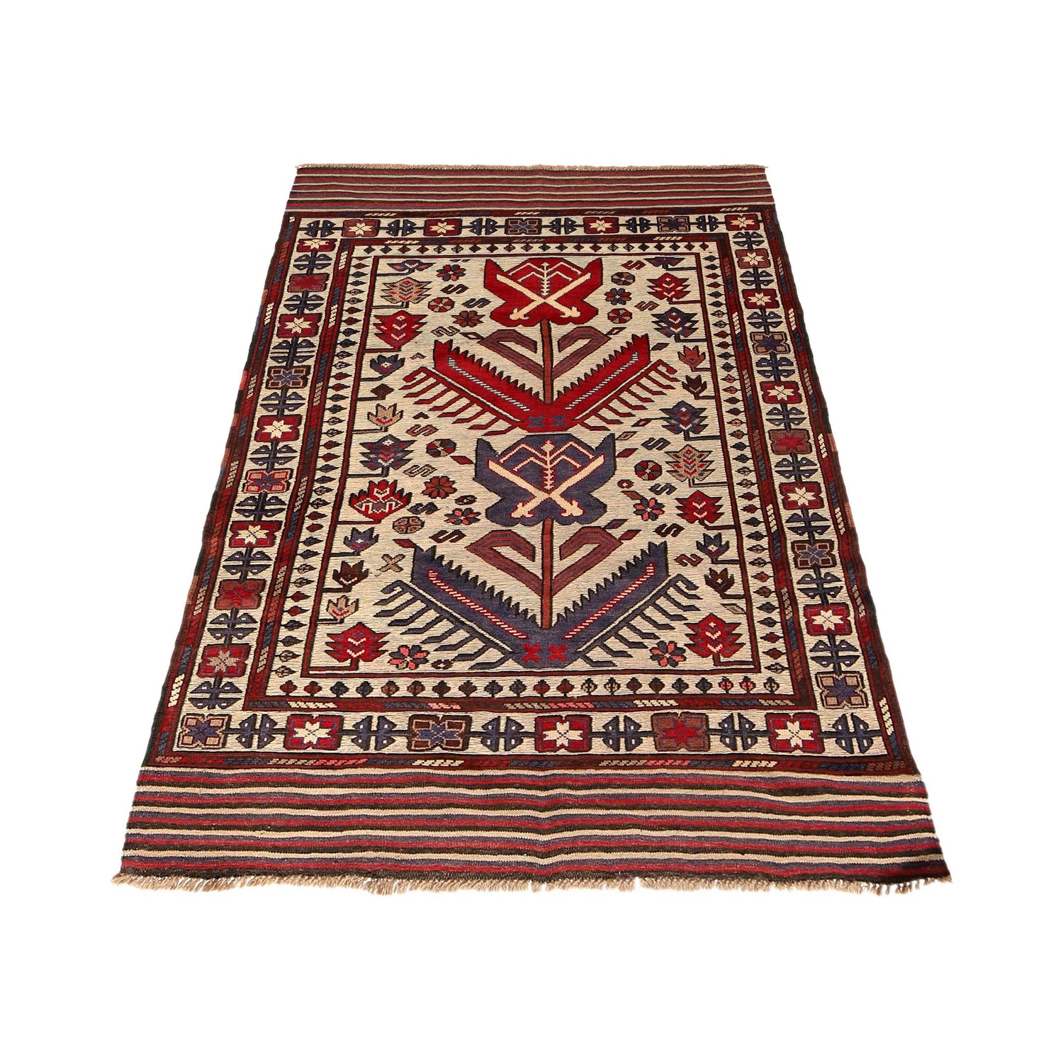 Barjasta Area Rug Handmade Beige Floral 4x6 ft