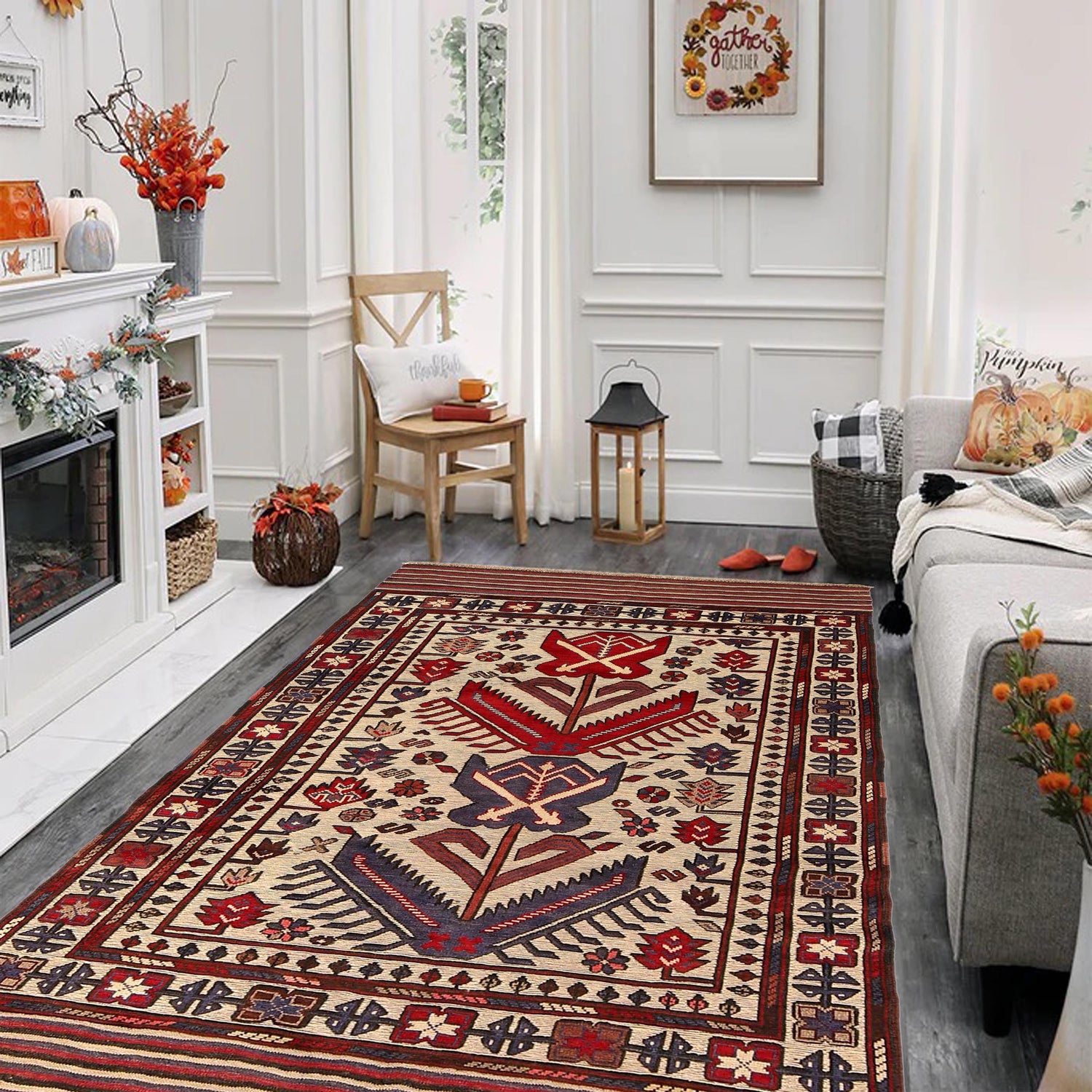 Barjasta Area Rug Handmade Beige Floral 4x6 ft