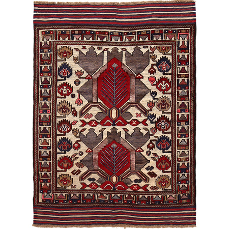 Barjasta Area Rug Handmade Beige Floral 4x6 ft