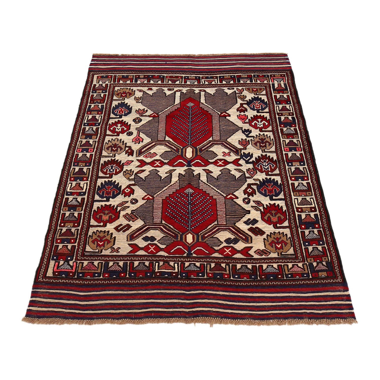 Barjasta Area Rug Handmade Beige Floral 4x6 ft