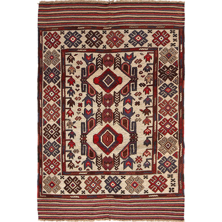 Barjasta Area Rug Handmade Beige Floral 4x6 ft