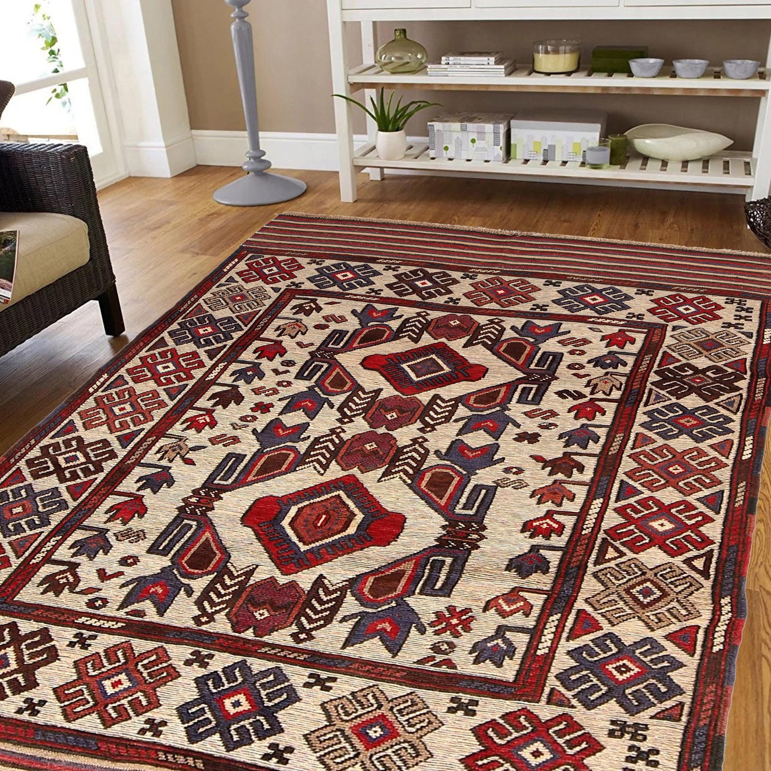 Barjasta Area Rug Handmade Beige Floral 4x6 ft
