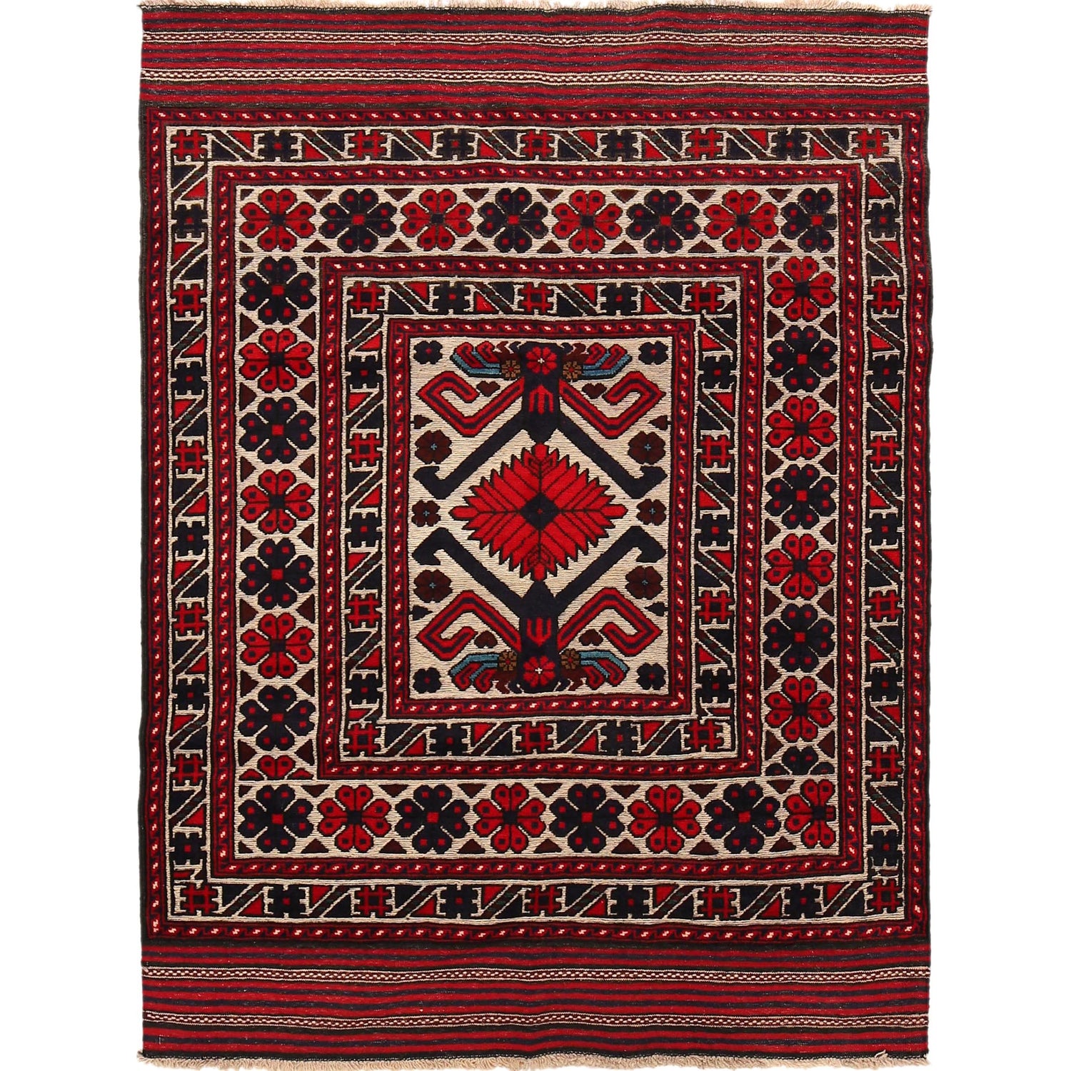 Barjasta Area Rug Handmade Beige Floral 4x6 ft