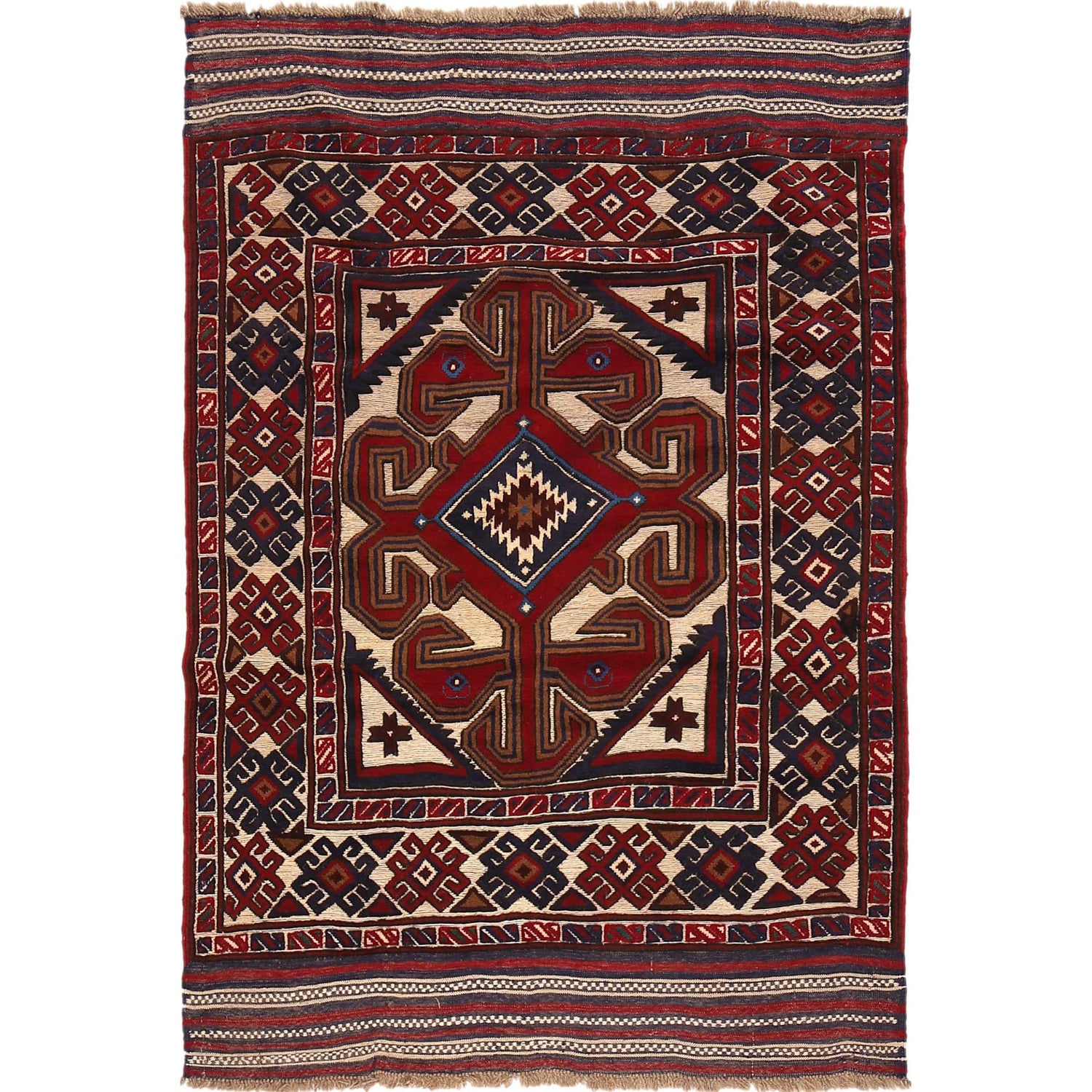 Barjasta Area Rug Handmade Beige Floral 4x6 ft