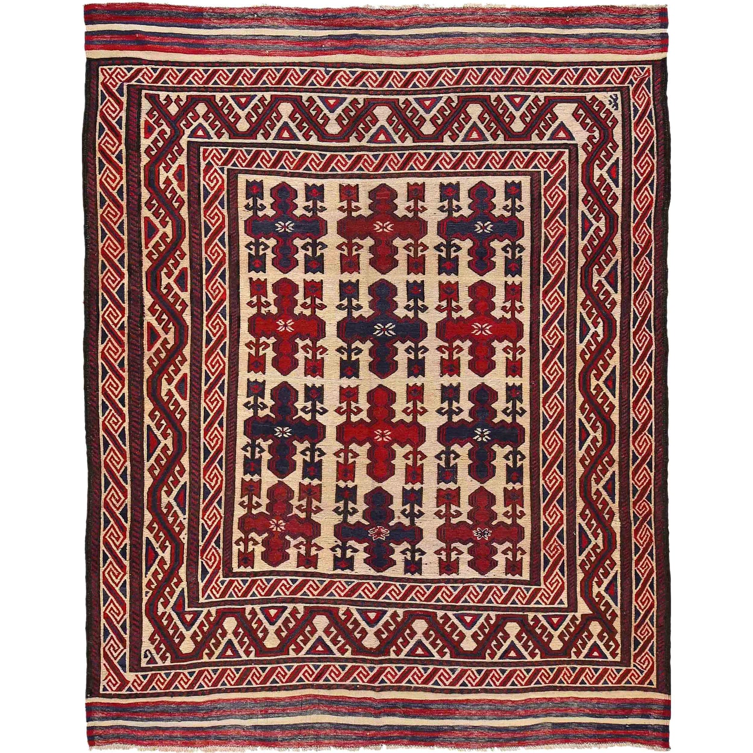 Saghari Kilim Area Rug Handmade Beige Floral 6x9 ft