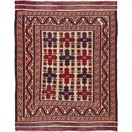 Saghari Kilim Area Rug Handmade Beige Floral 6x9 ft