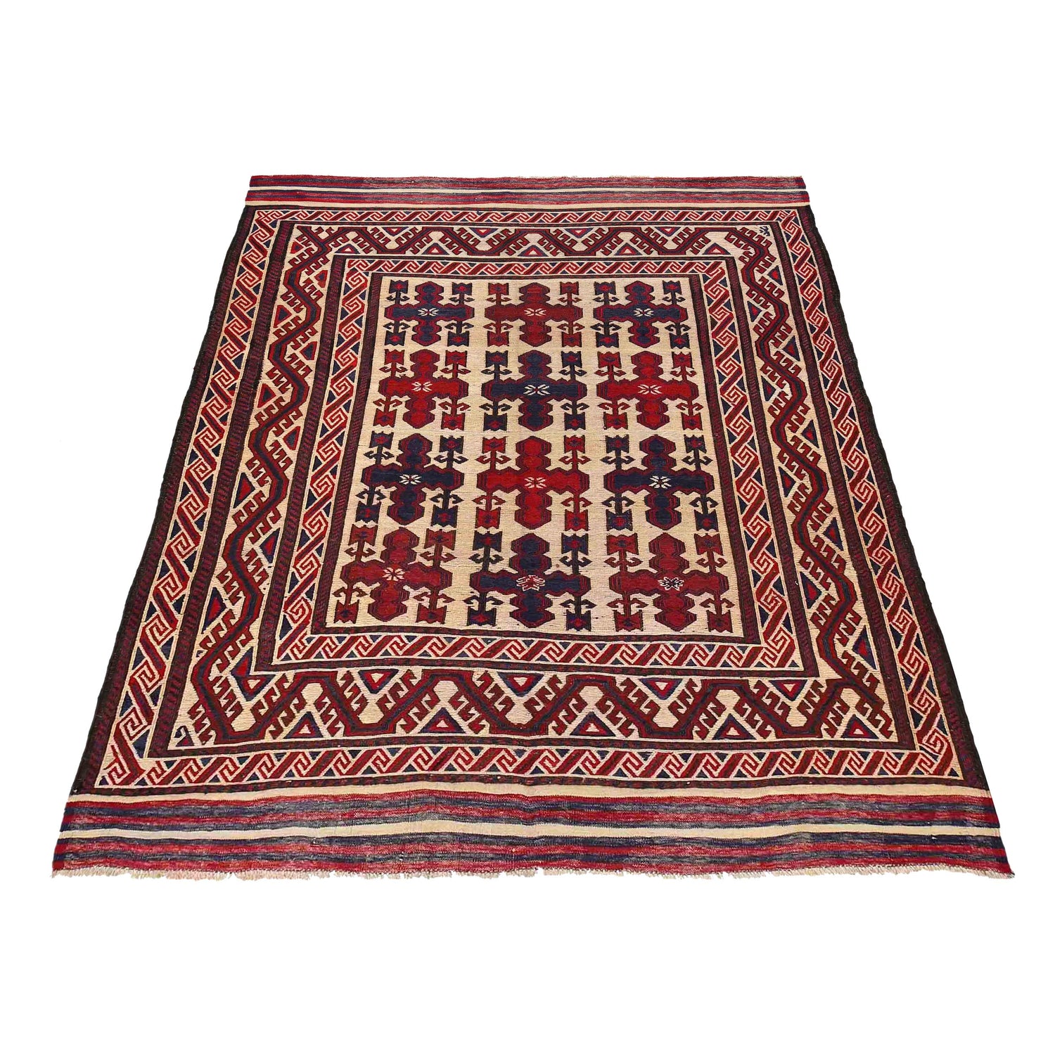 Saghari Kilim Area Rug Handmade Beige Floral 6x9 ft