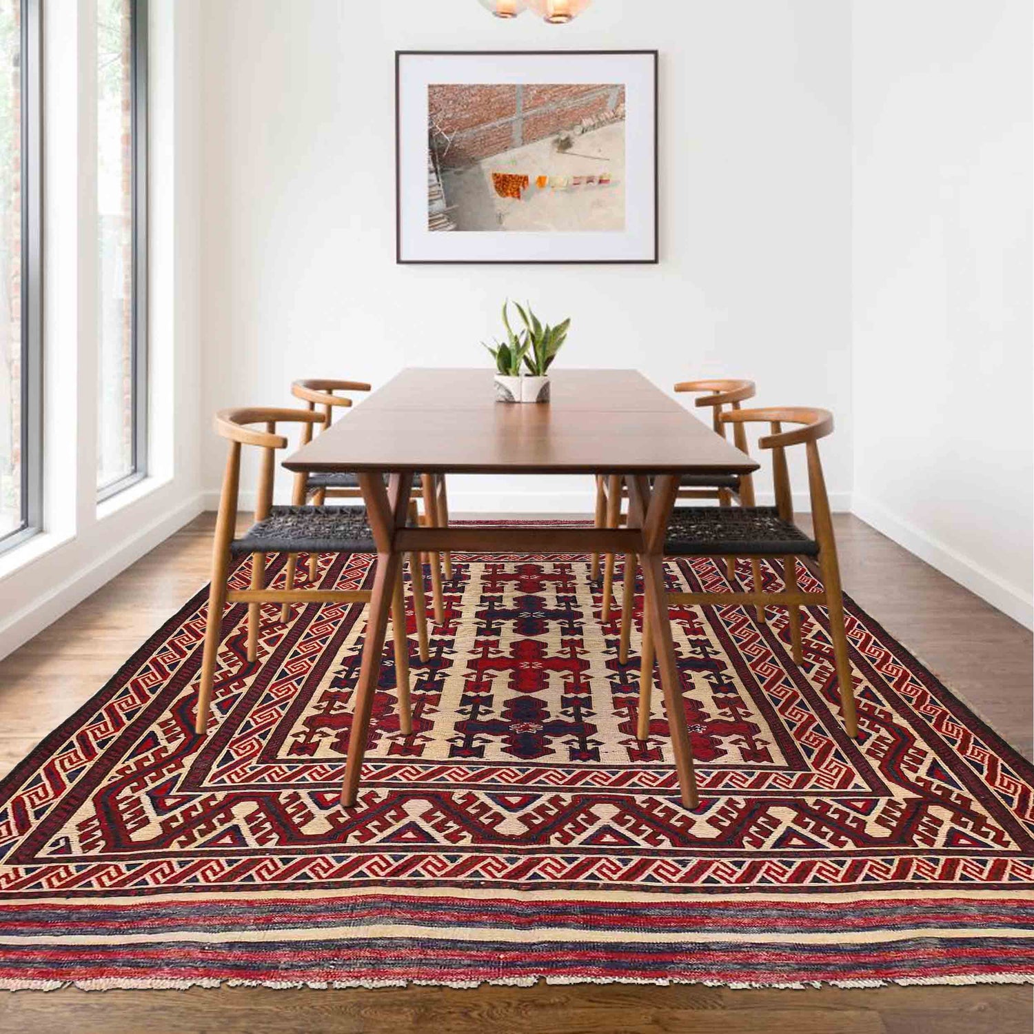 Saghari Kilim Area Rug Handmade Beige Floral 6x9 ft