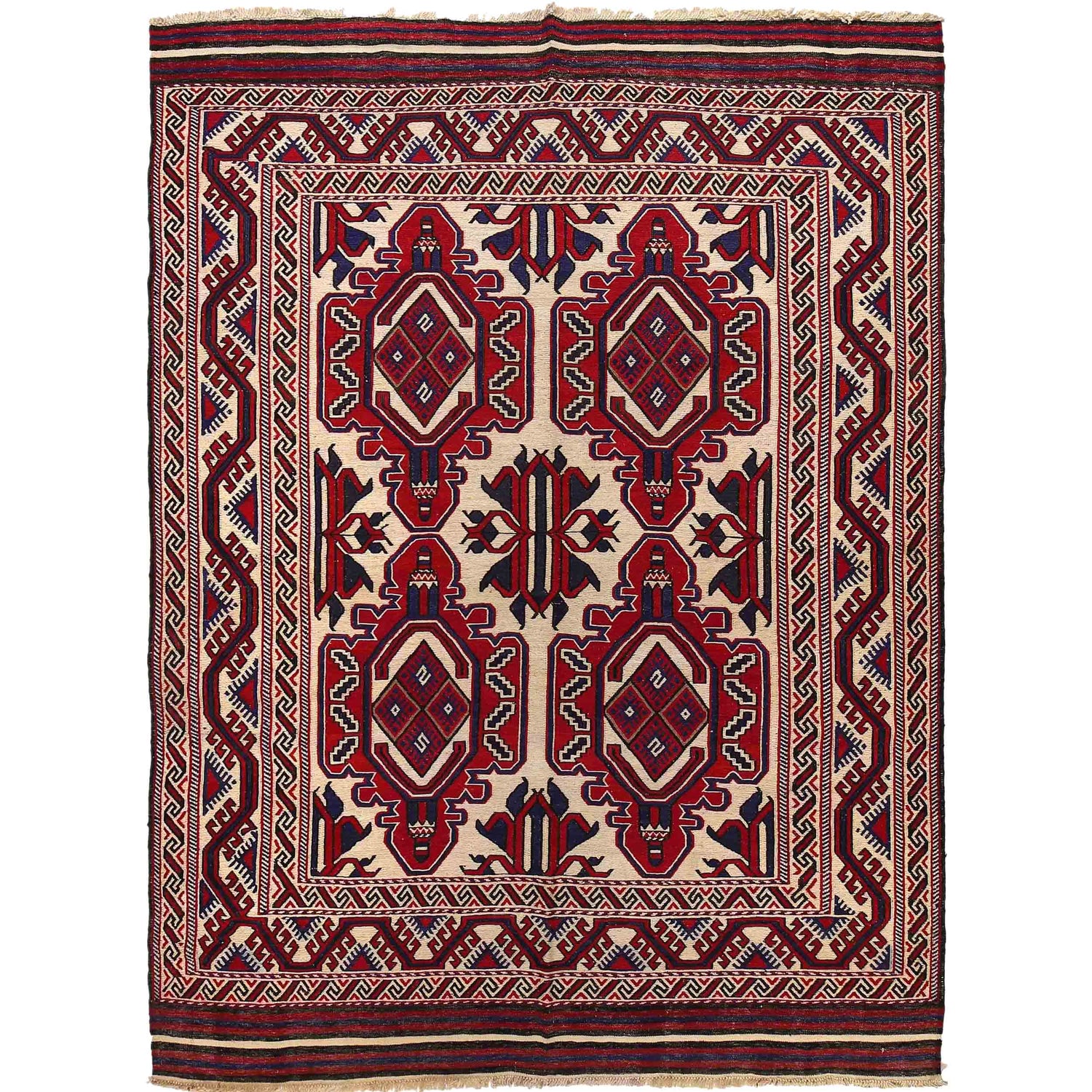 Saghari Kilim Area Rug Handmade Beige Geometric 7x10 ft