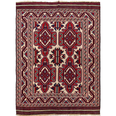 Saghari Kilim Area Rug Handmade Beige Geometric 7x10 ft